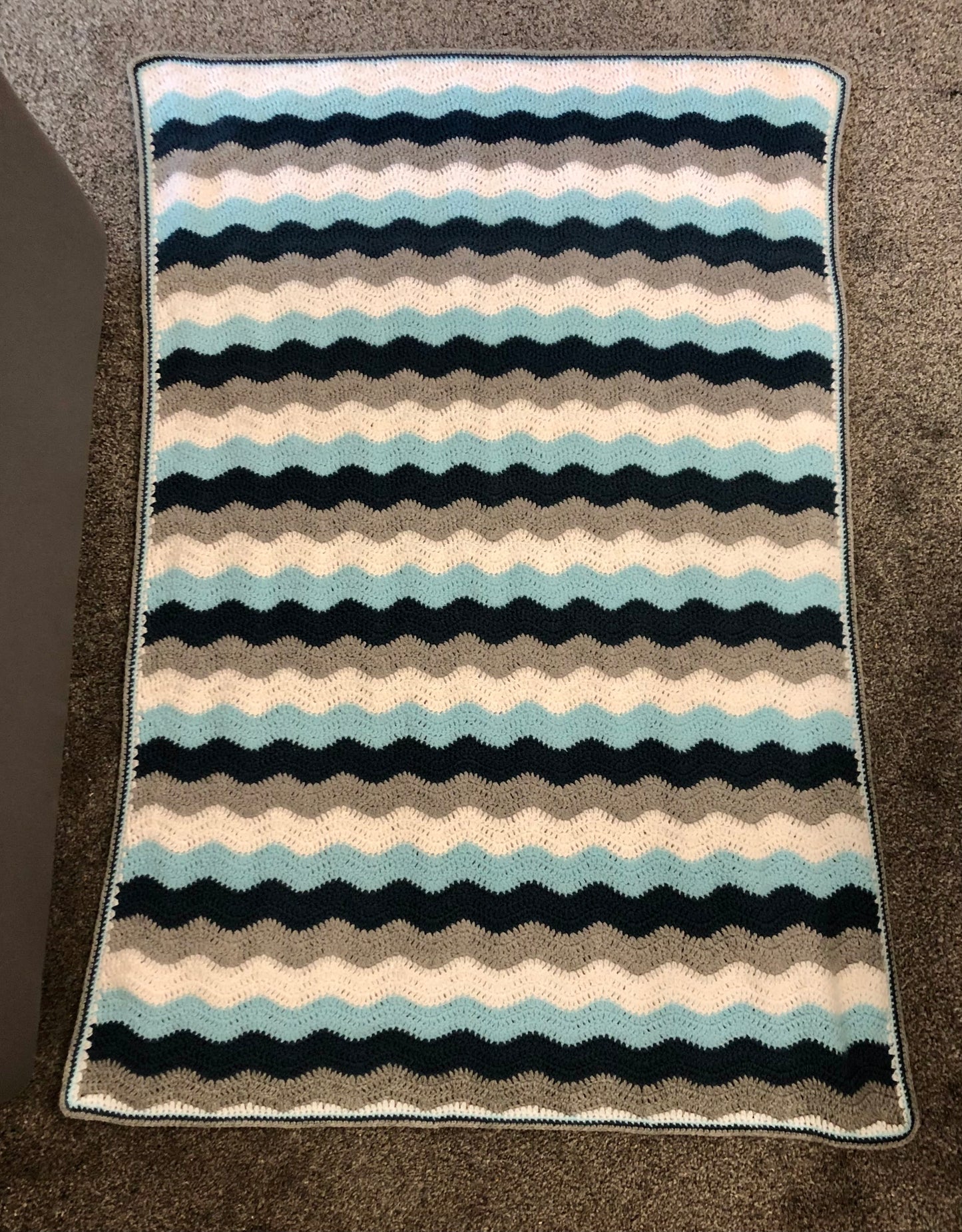 Blue, white and grey Crocheted Lap Blanket
