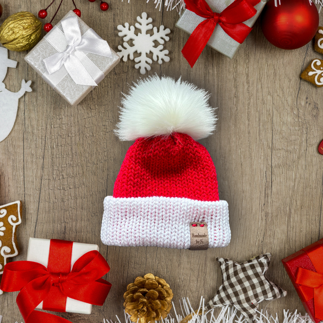 Sparkly Red and White Christmas Baby Hat