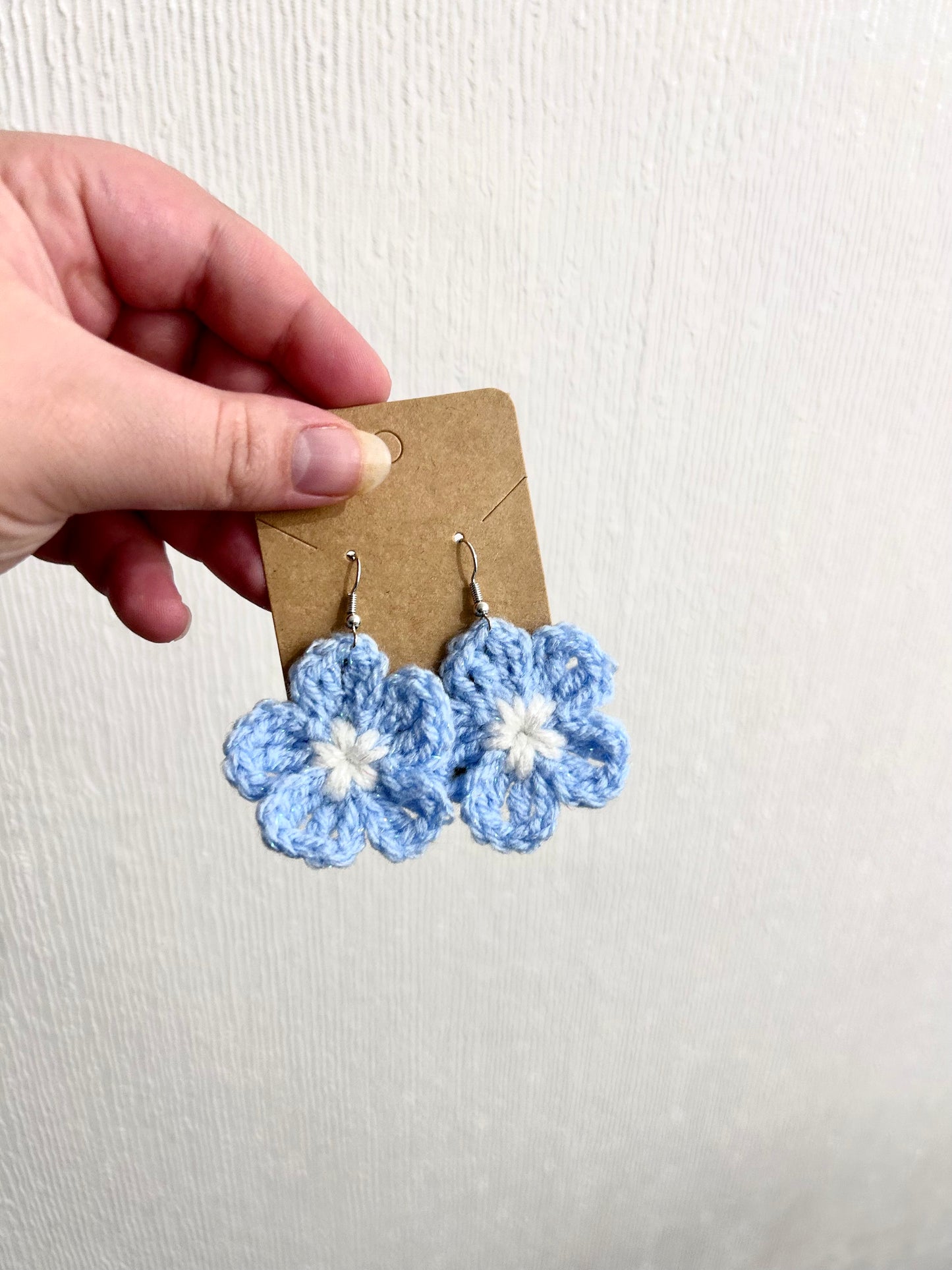 Pale Blue Flower Crochet Earrings
