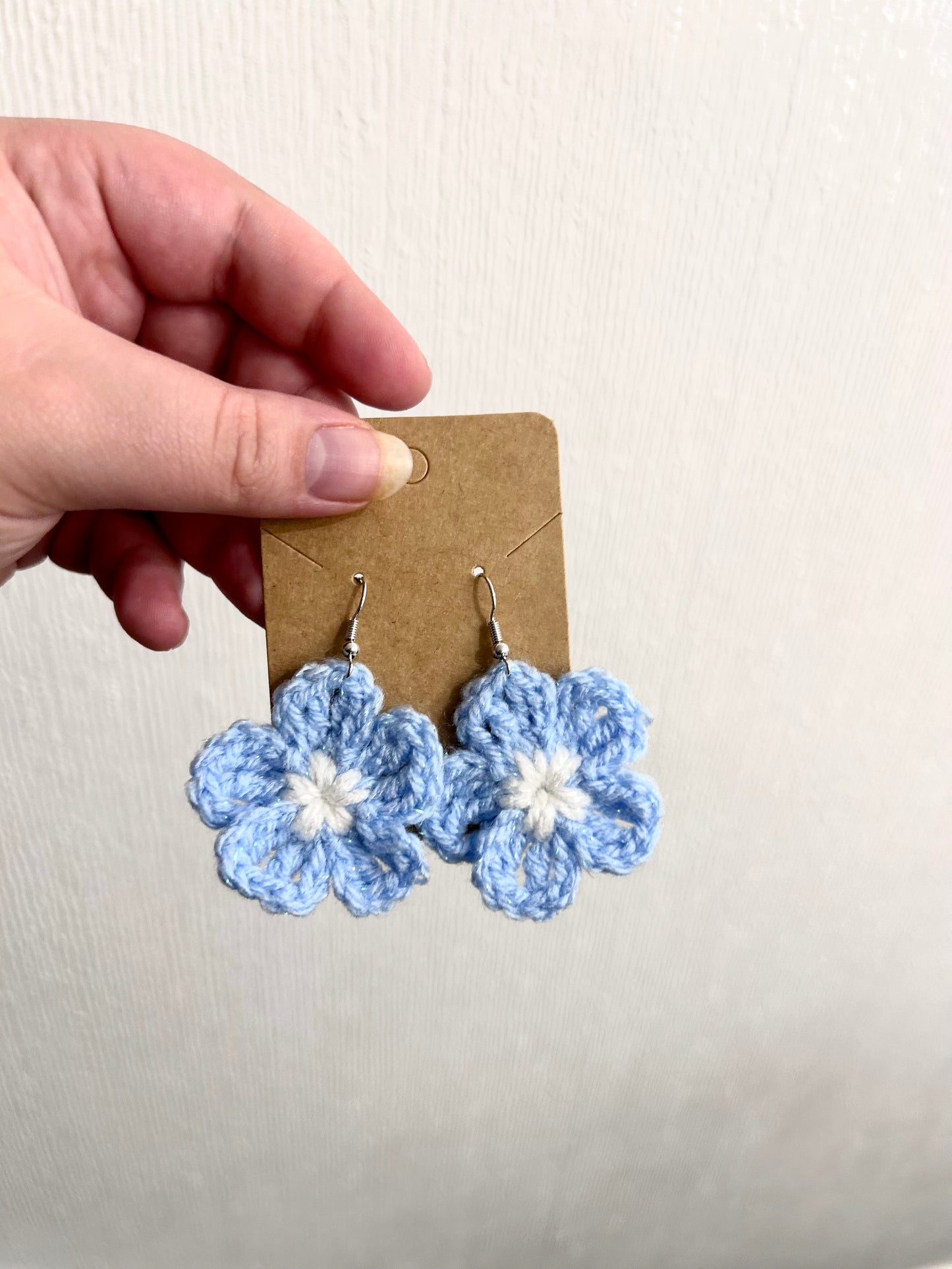 Pale Blue Flower Crochet Earrings