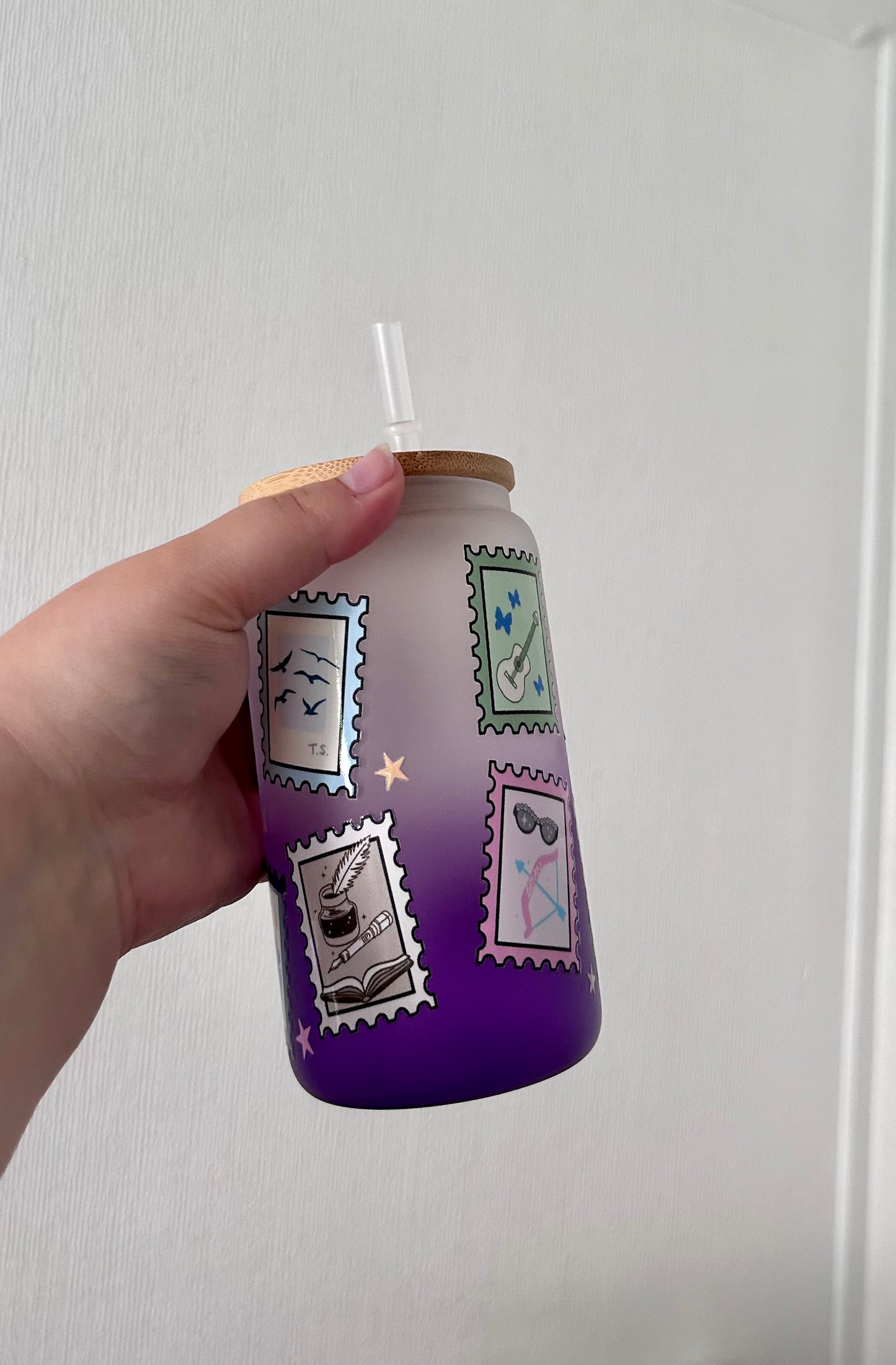 TS stamp albums 16oz Ombre Glass Can