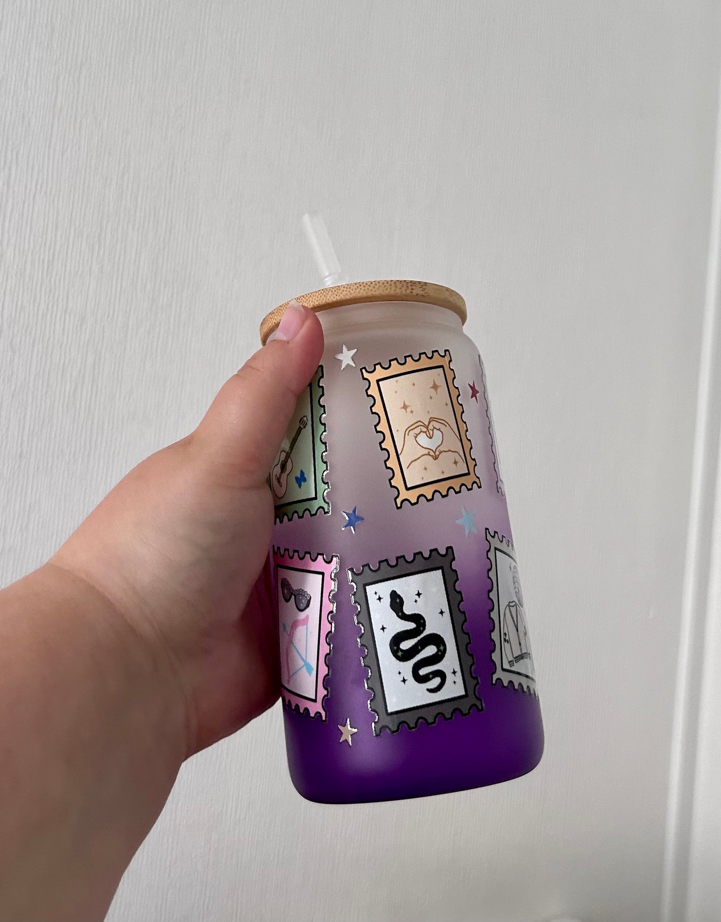 TS stamp albums 16oz Ombre Glass Can