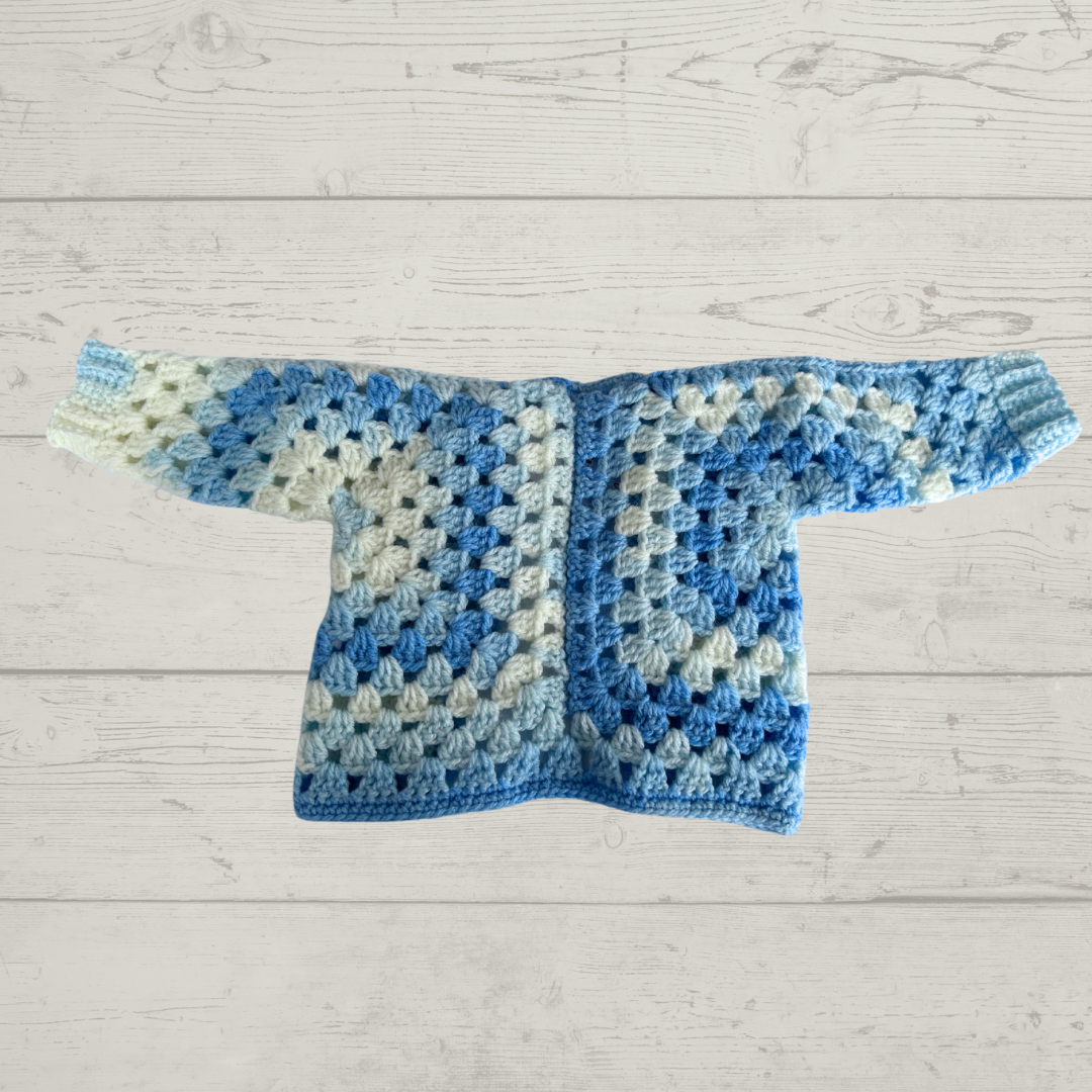 Blue and White Crochet Cardigan- 0-3 Months