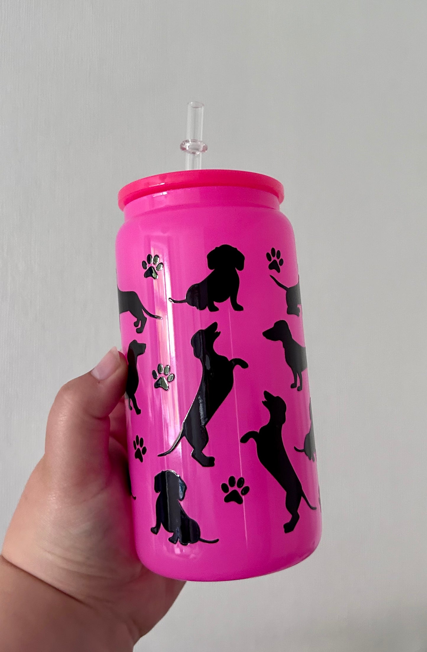 Dachshund 16oz Glass Can