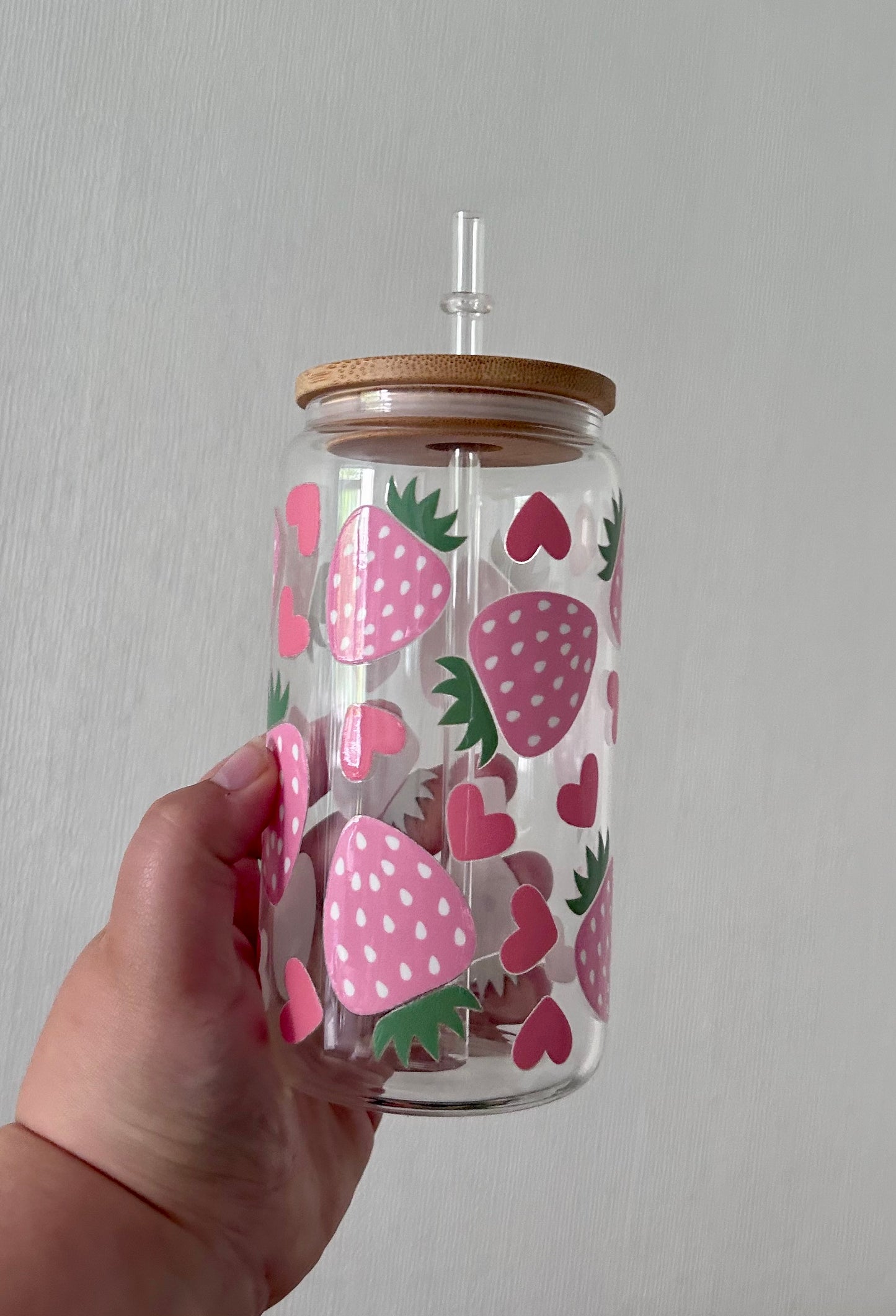 Pink Strawberry 16oz Glass Can