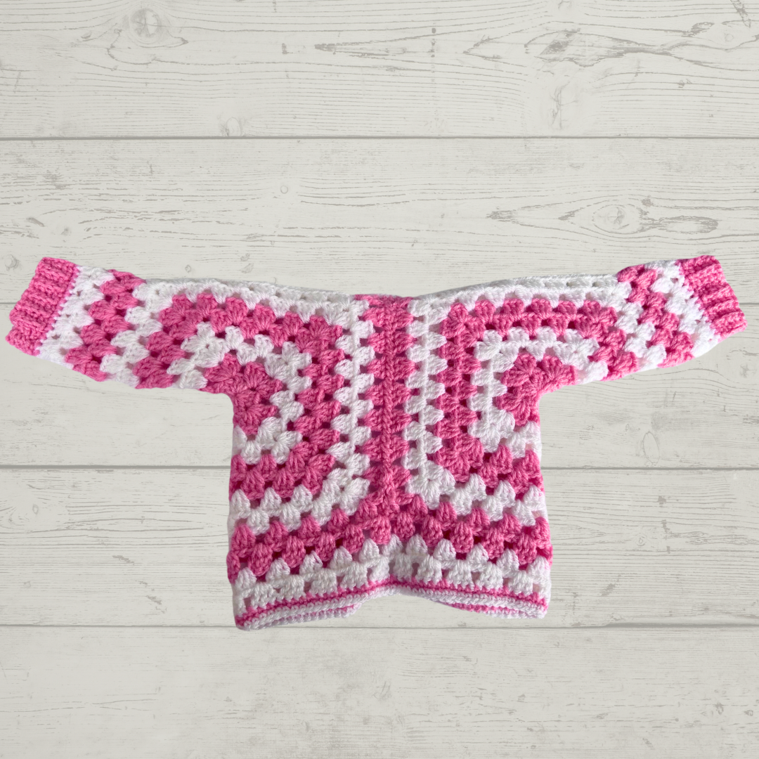 Pink and White Crochet Cardigan- 3-6 Months