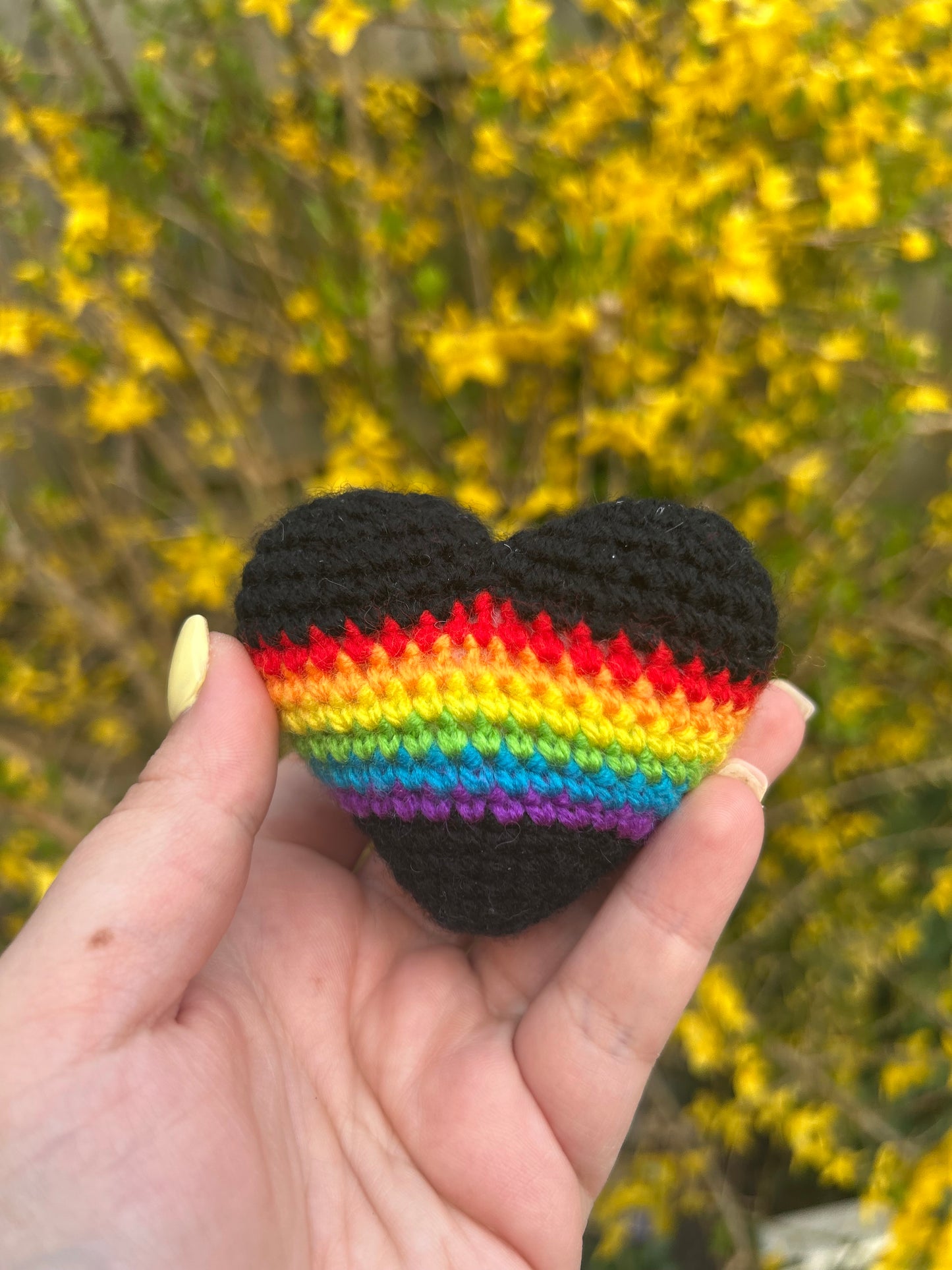 Black and rainbow Heart Crochet Toy