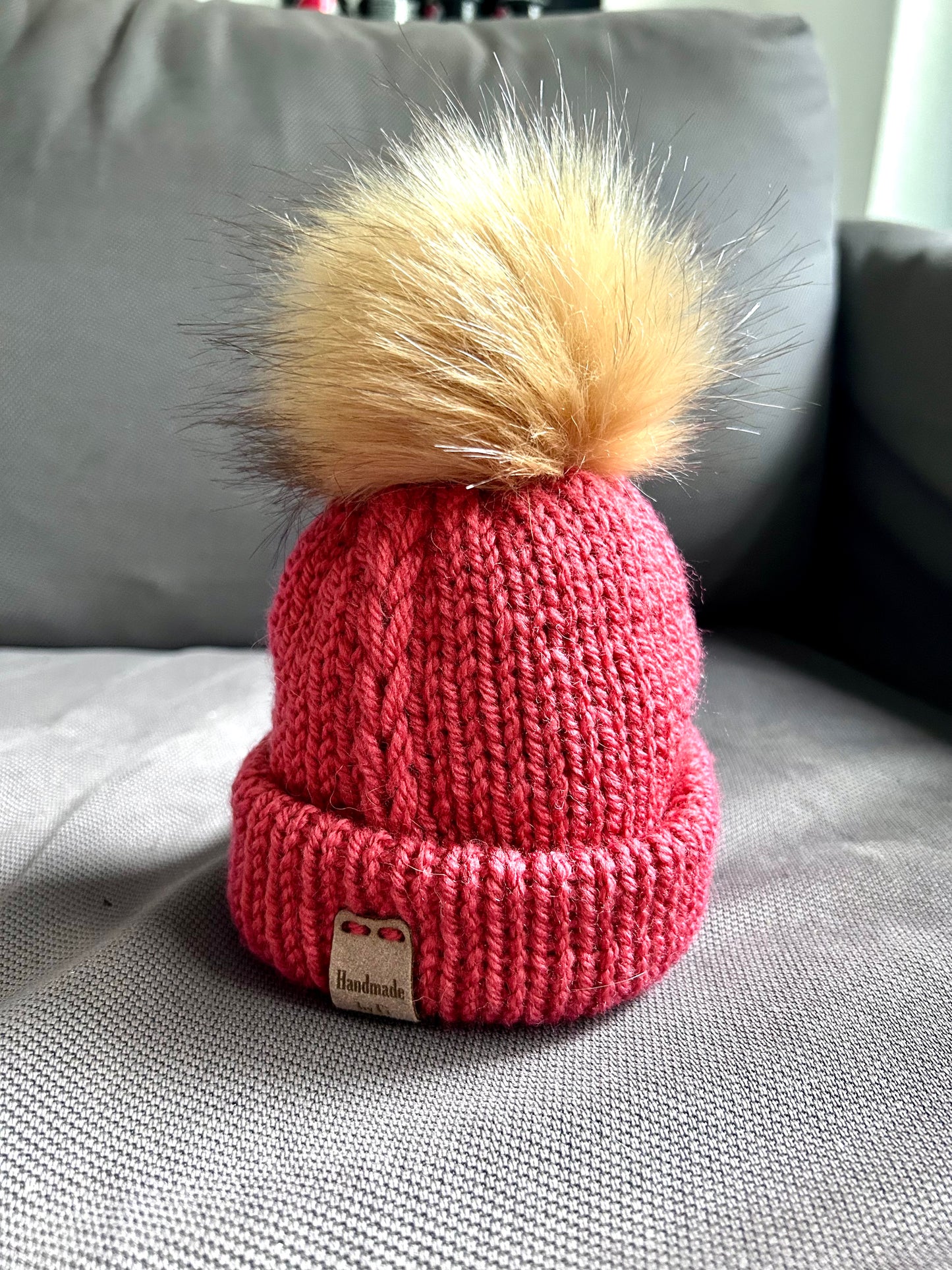 Pink Baby Hat with Plait down the side