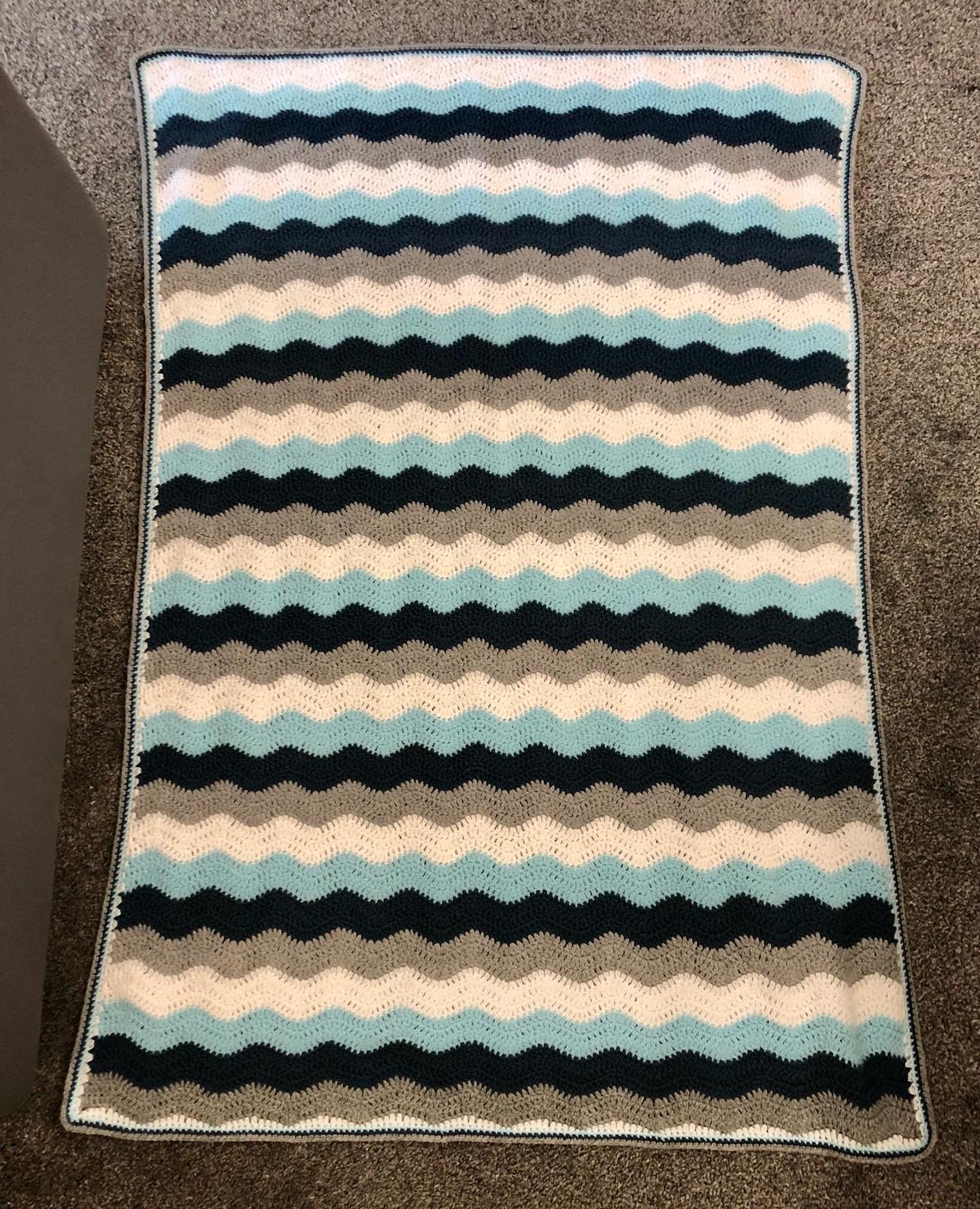 Blue, white and grey Crocheted Lap Blanket