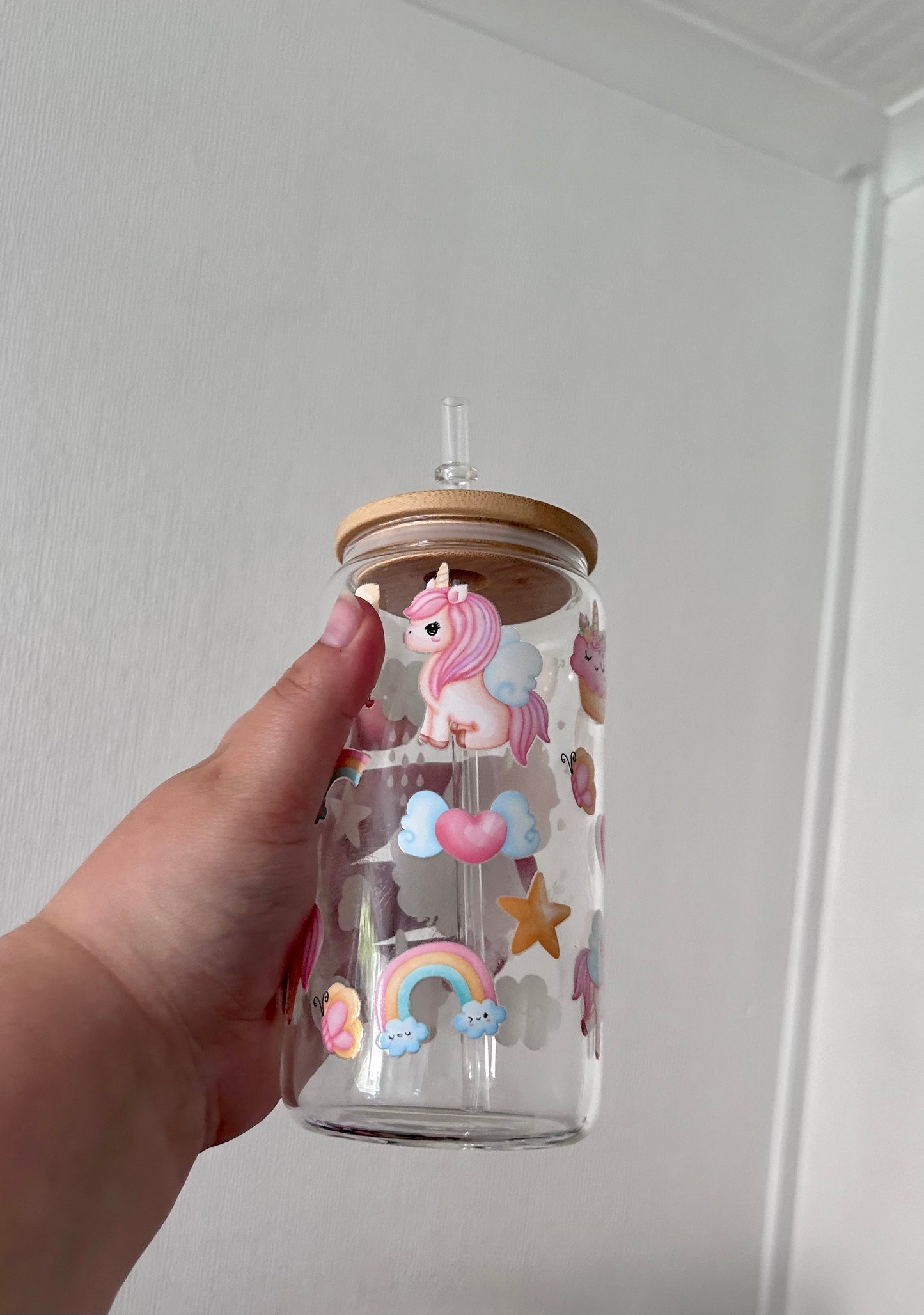 Unicorns 16oz Glass Can