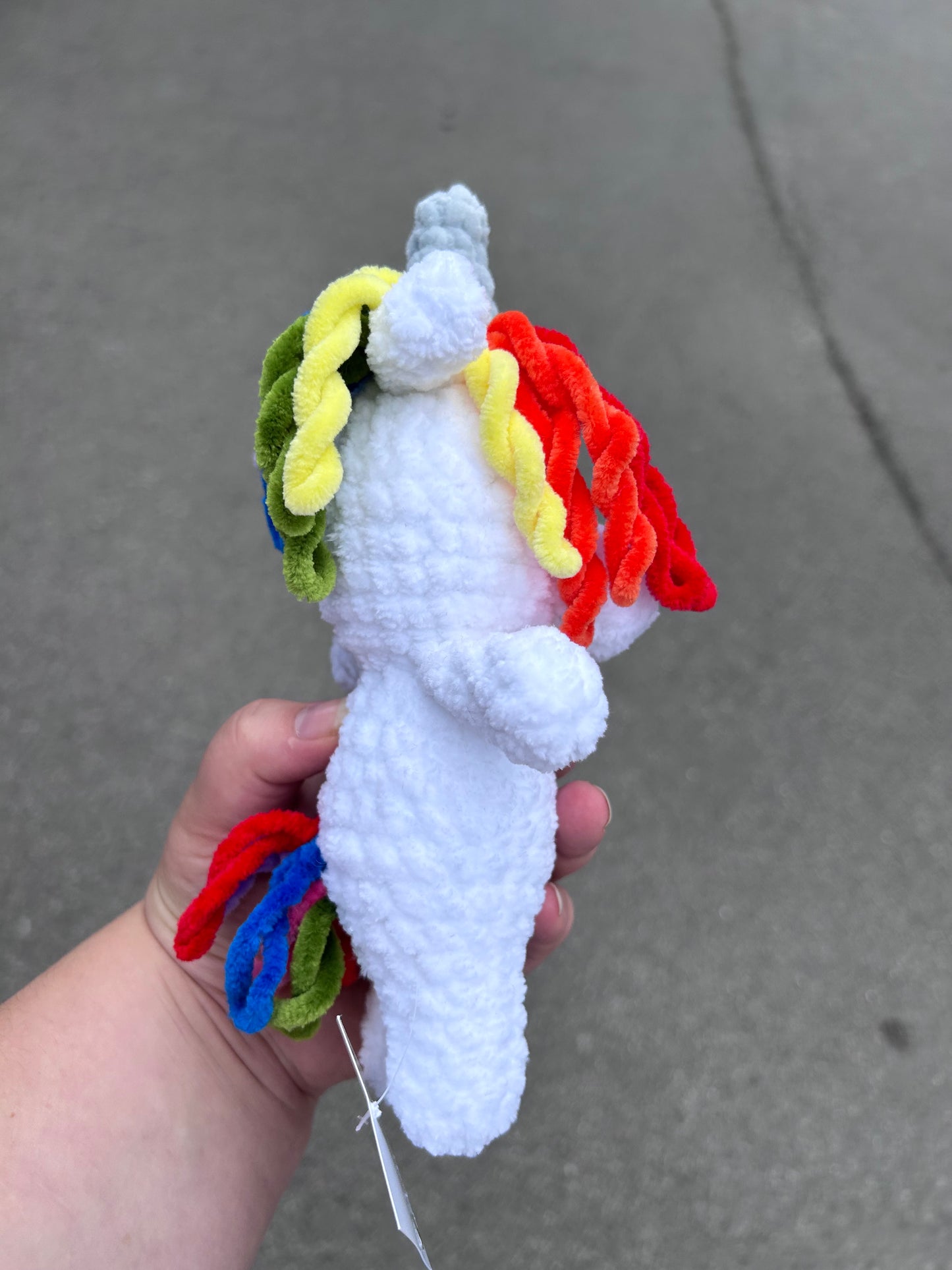 White and Rainbow Unicorn Crochet Toy