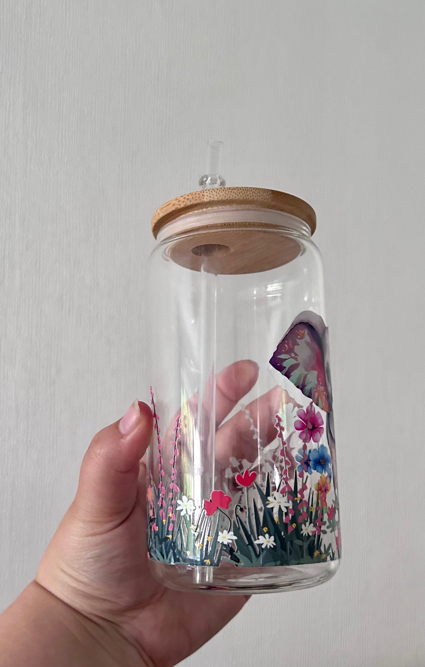 Elephant and Flowers 16oz Glass Can