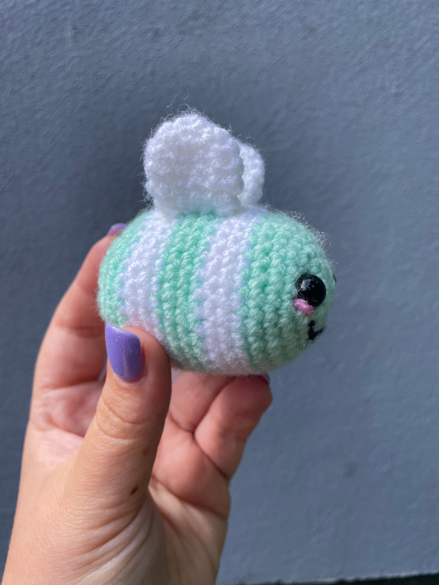 White and Mint Green Bee Crochet Toy