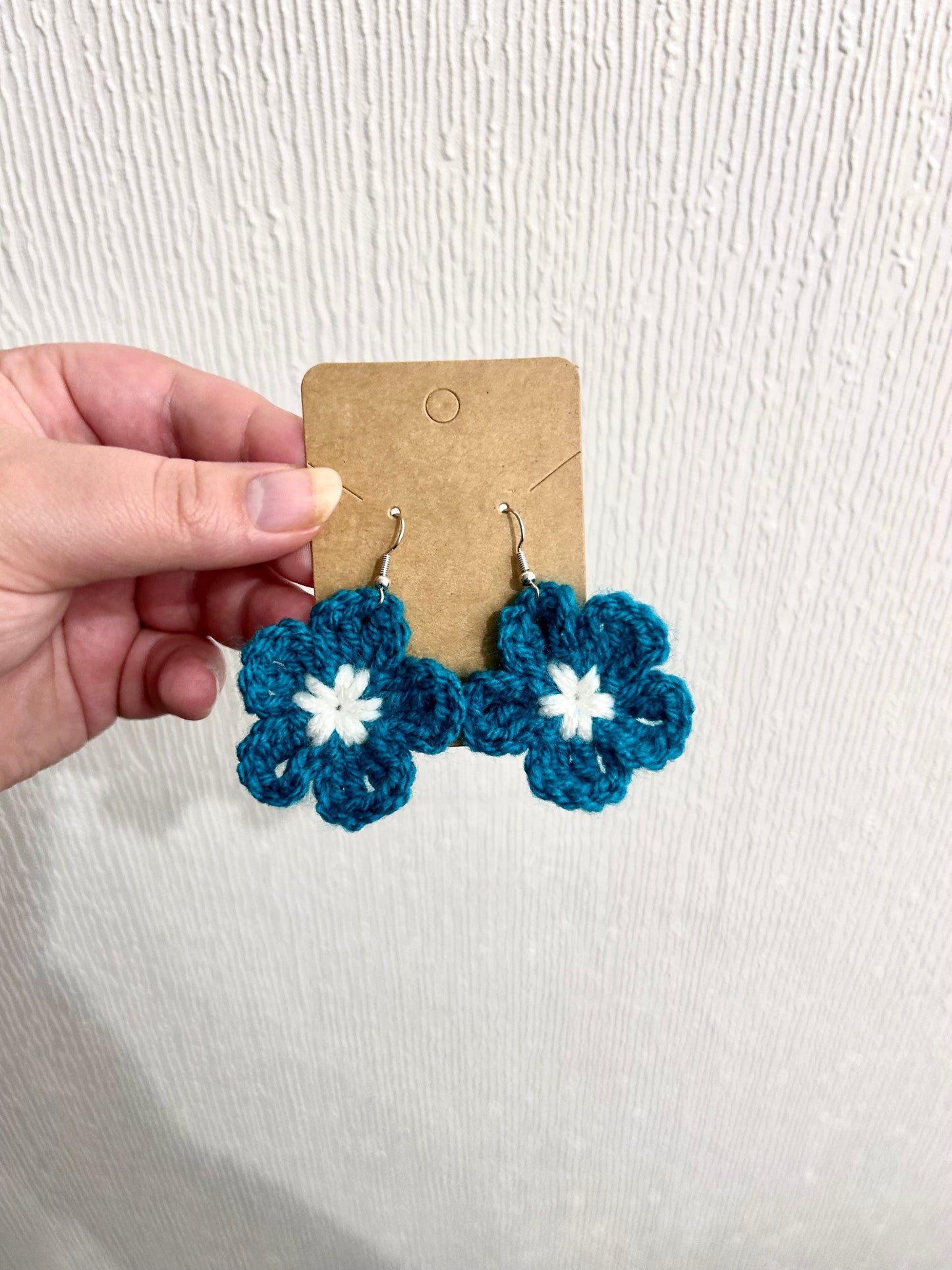 Teal Flower Crochet Earrings