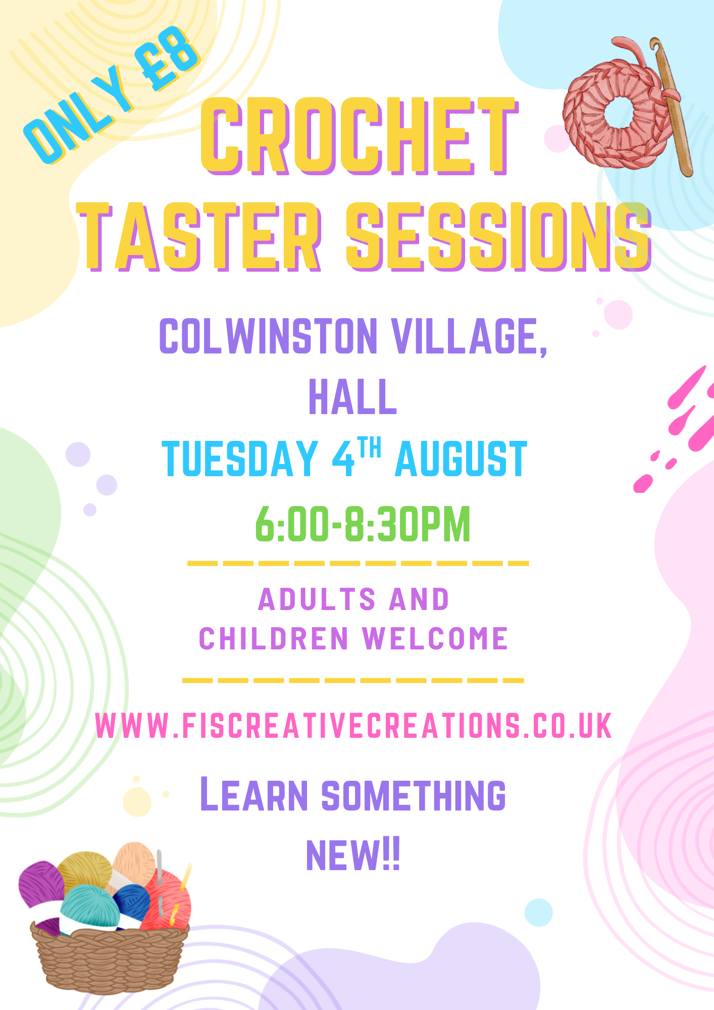 Crochet Taster Session- Colwinston 4th August 6:00-8:30pm