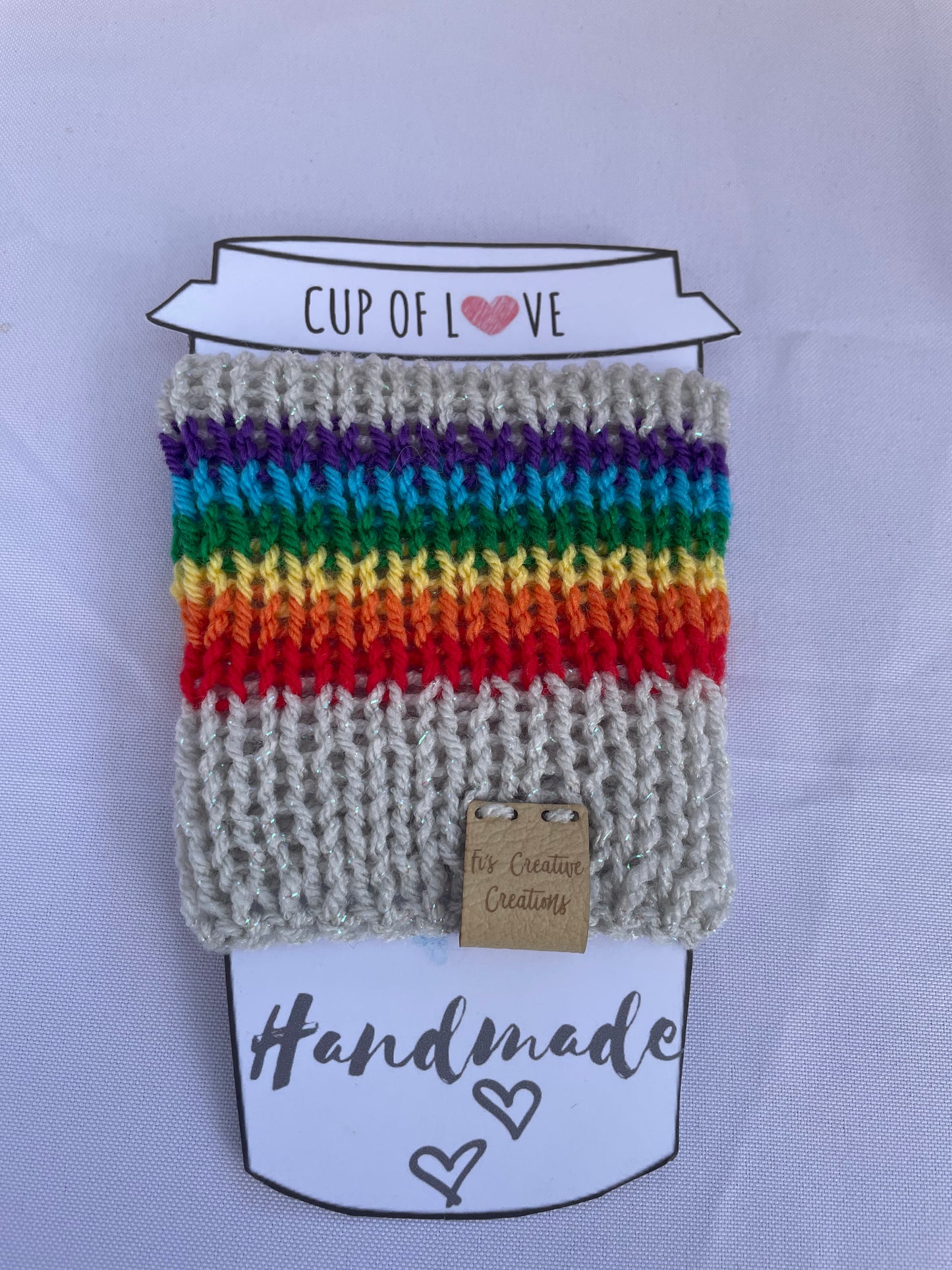 Grey and Rainbow Cup Cozy