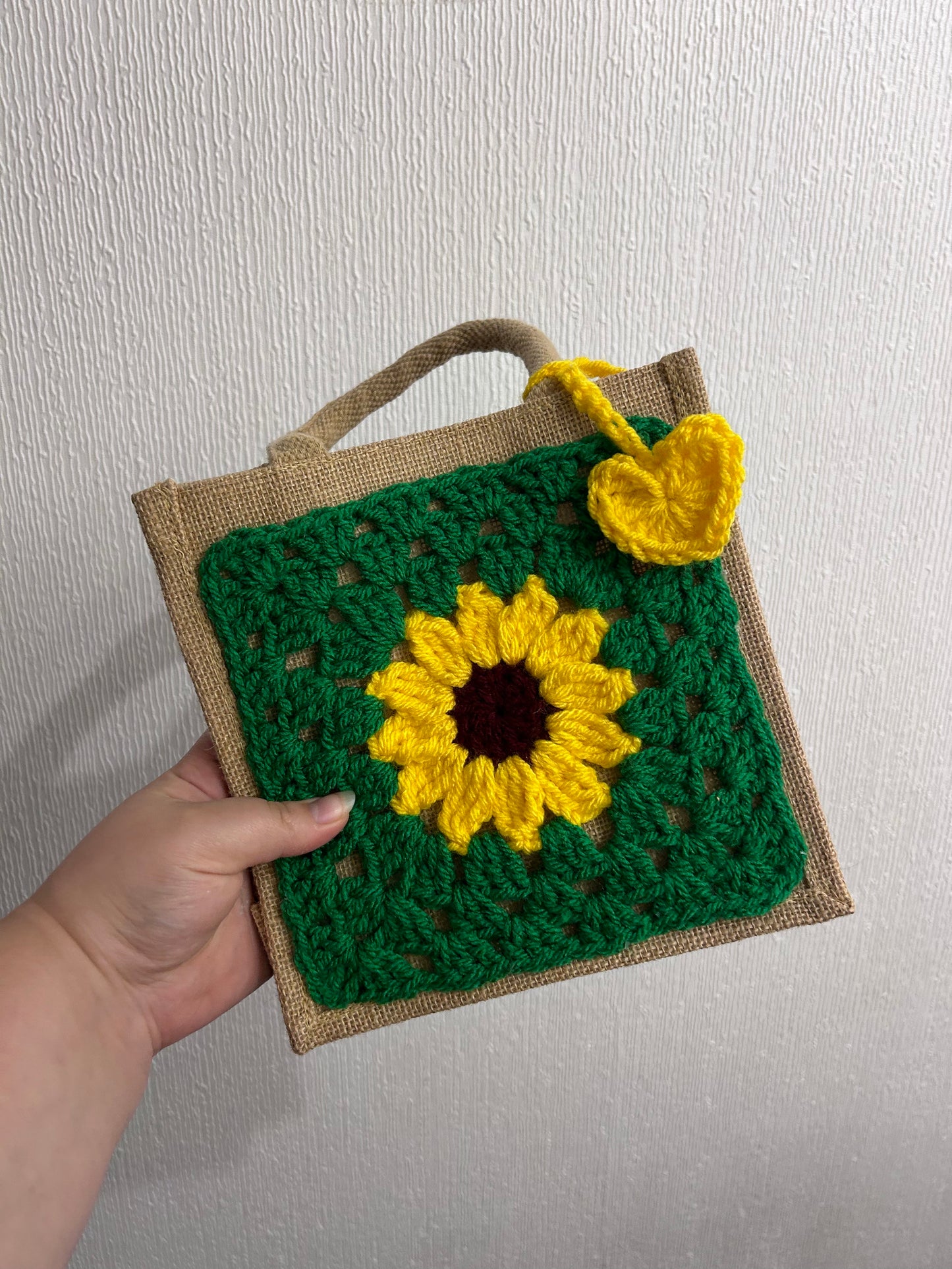 Sunflower Crochet Hessian Bag