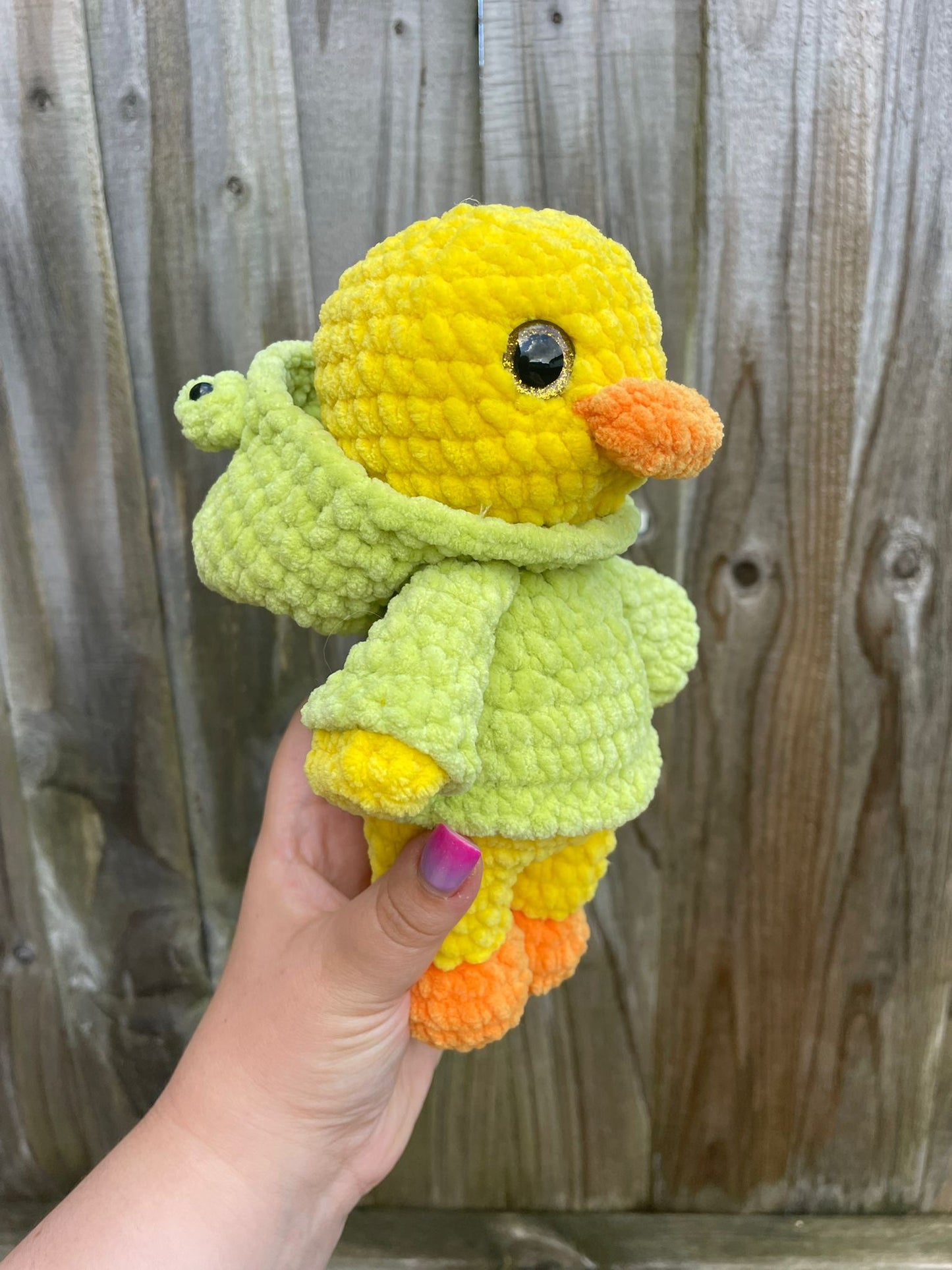 Duck in Frog Hoodie Crochet Toy