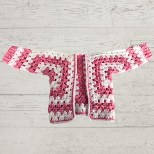 Pink and White Crochet Cardigan- 3-6 Months