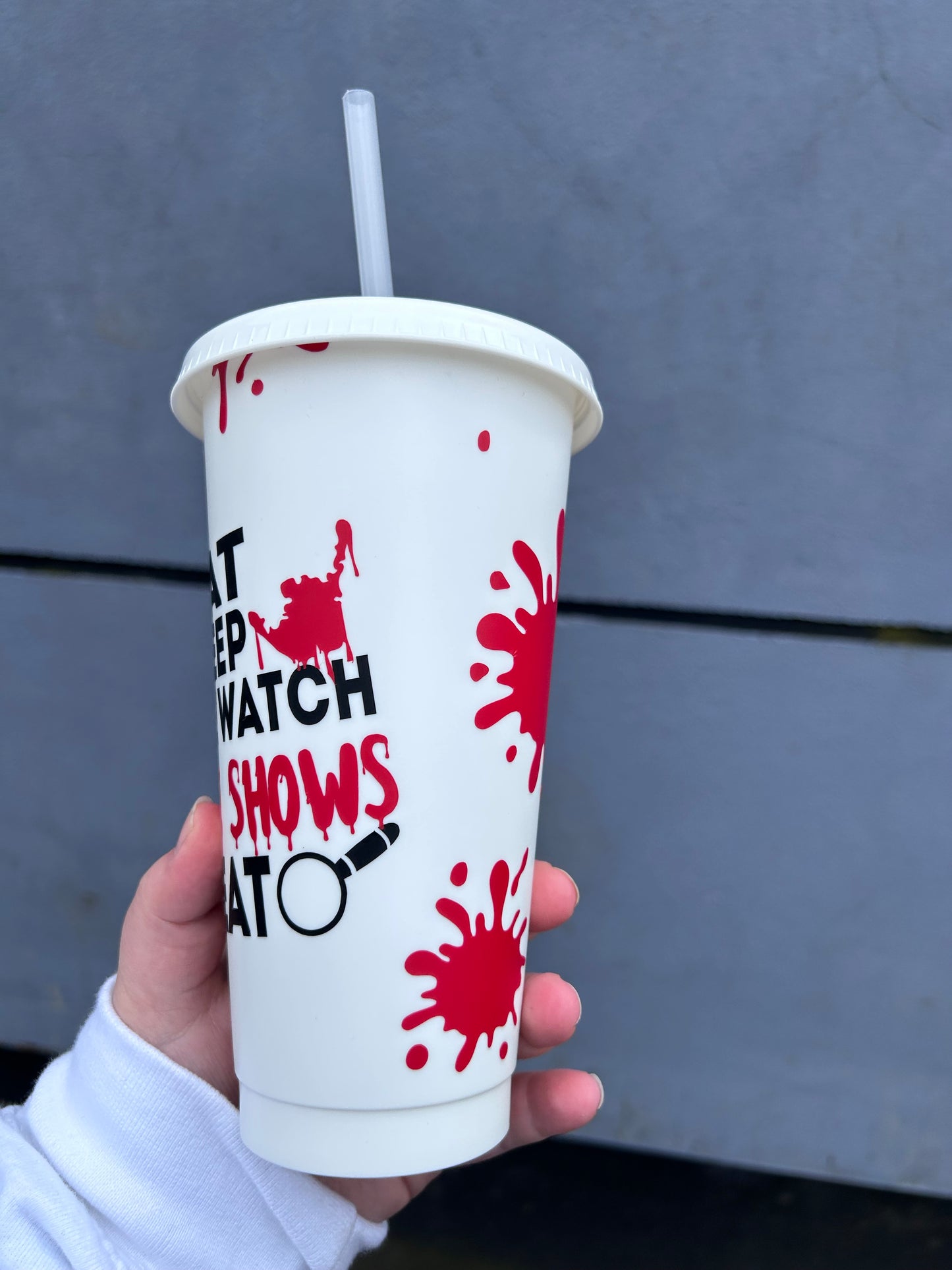 Eat Sleep Binge Crime Shows 24oz Cold Cup