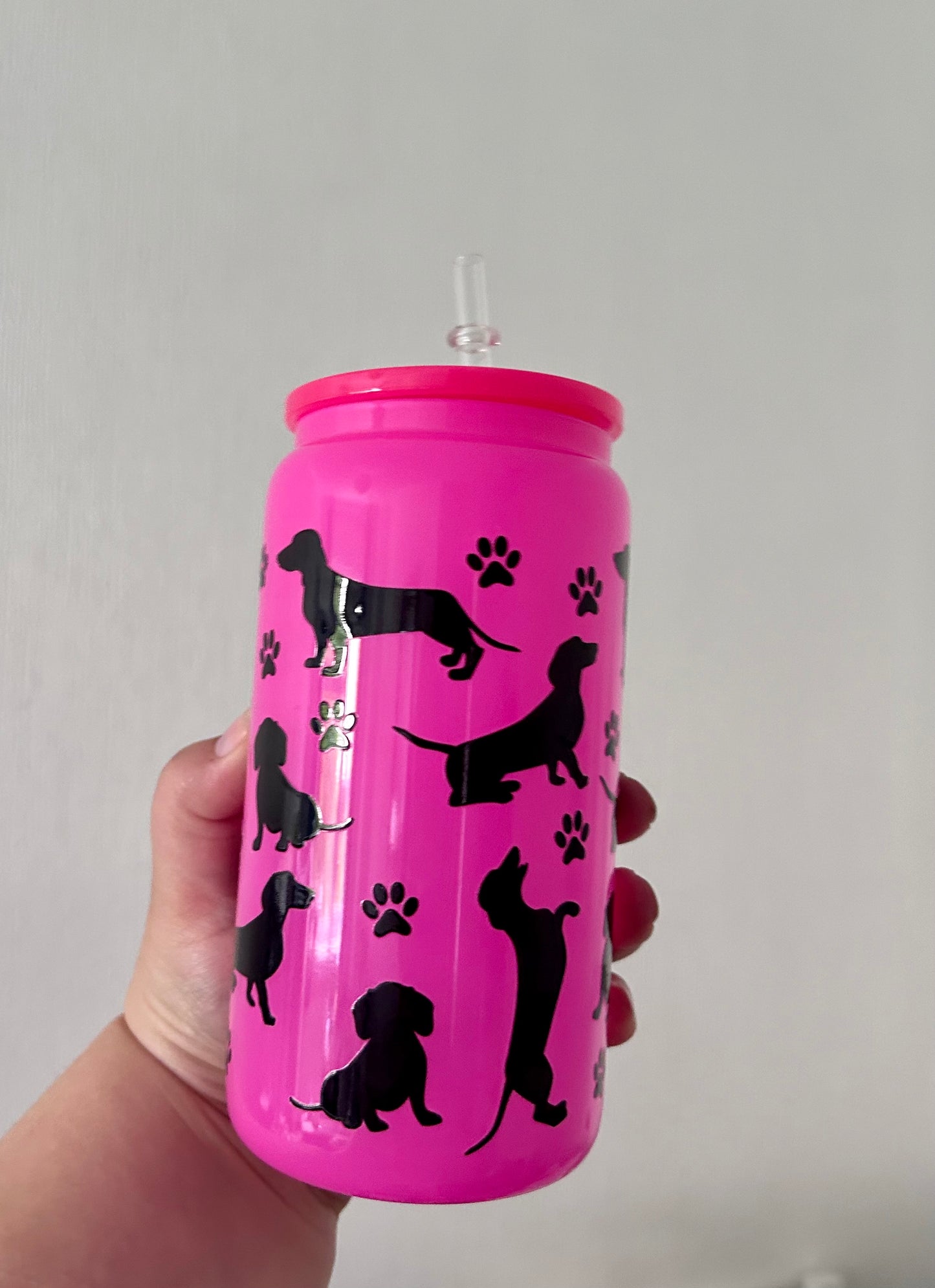 Dachshund 16oz Glass Can