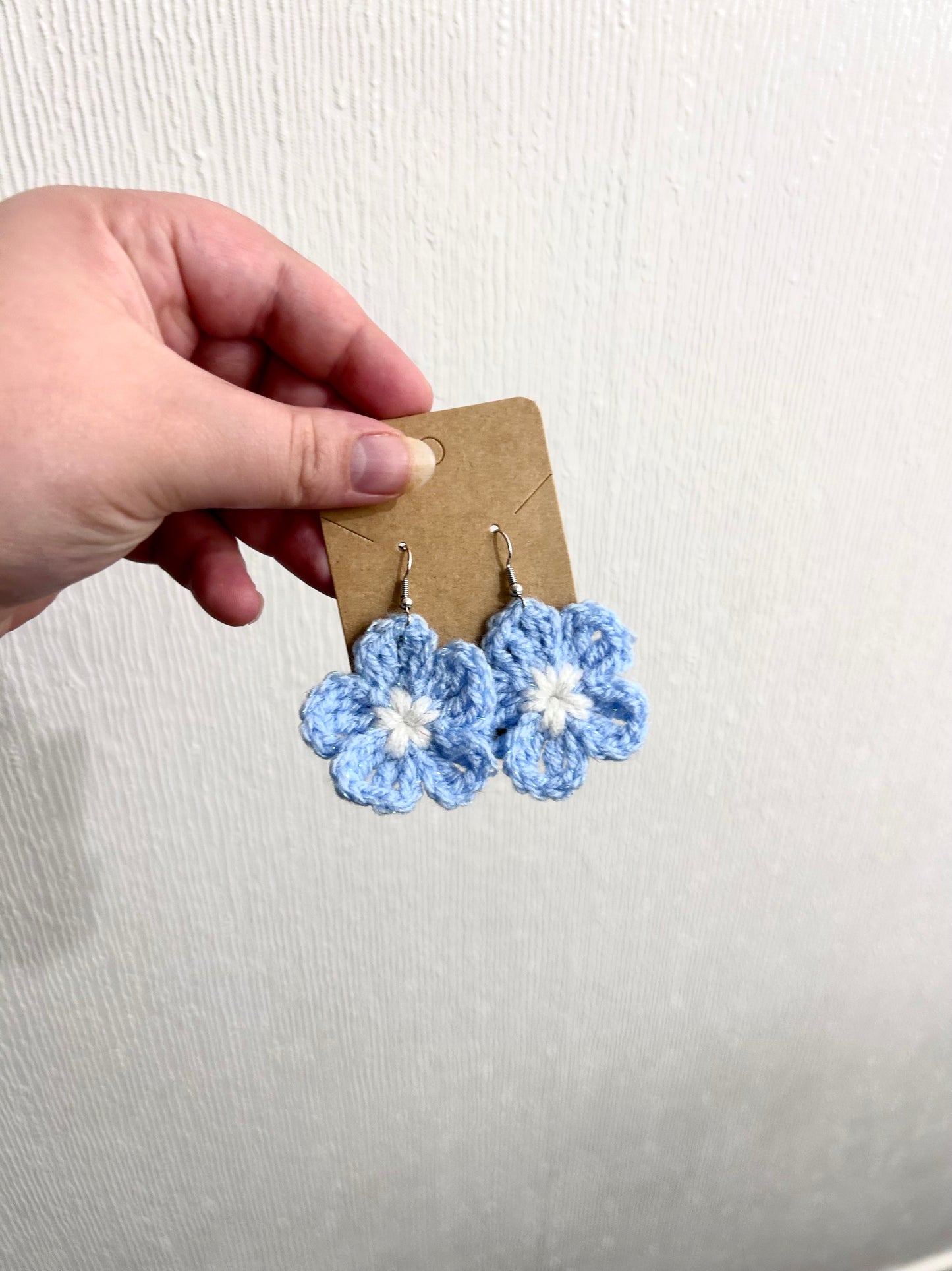 Pale Blue Flower Crochet Earrings