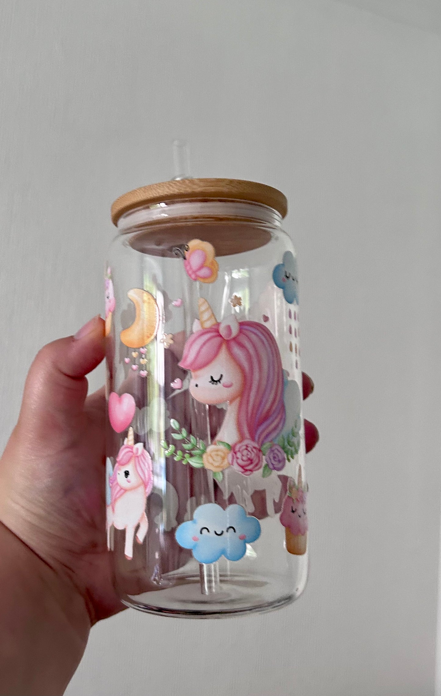 Unicorns 16oz Glass Can