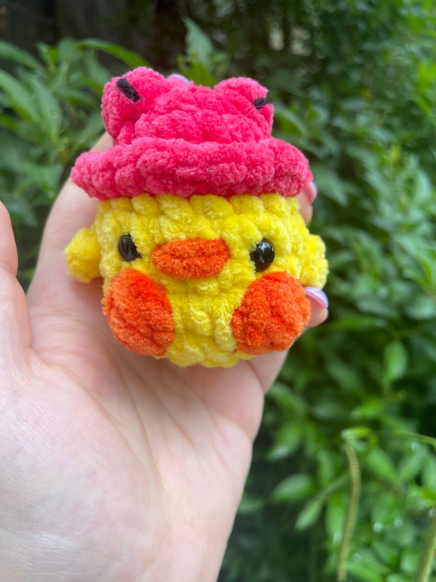 Duck in Frog Hat Crochet Toy