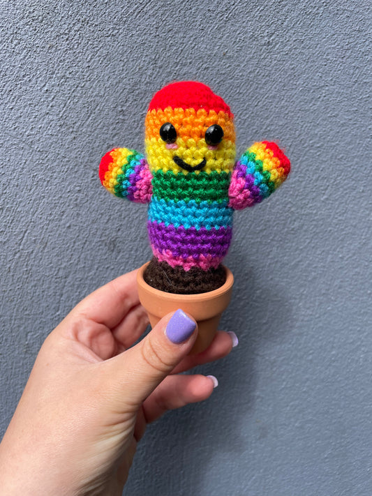 Rainbow Crochet Cactus in Pot