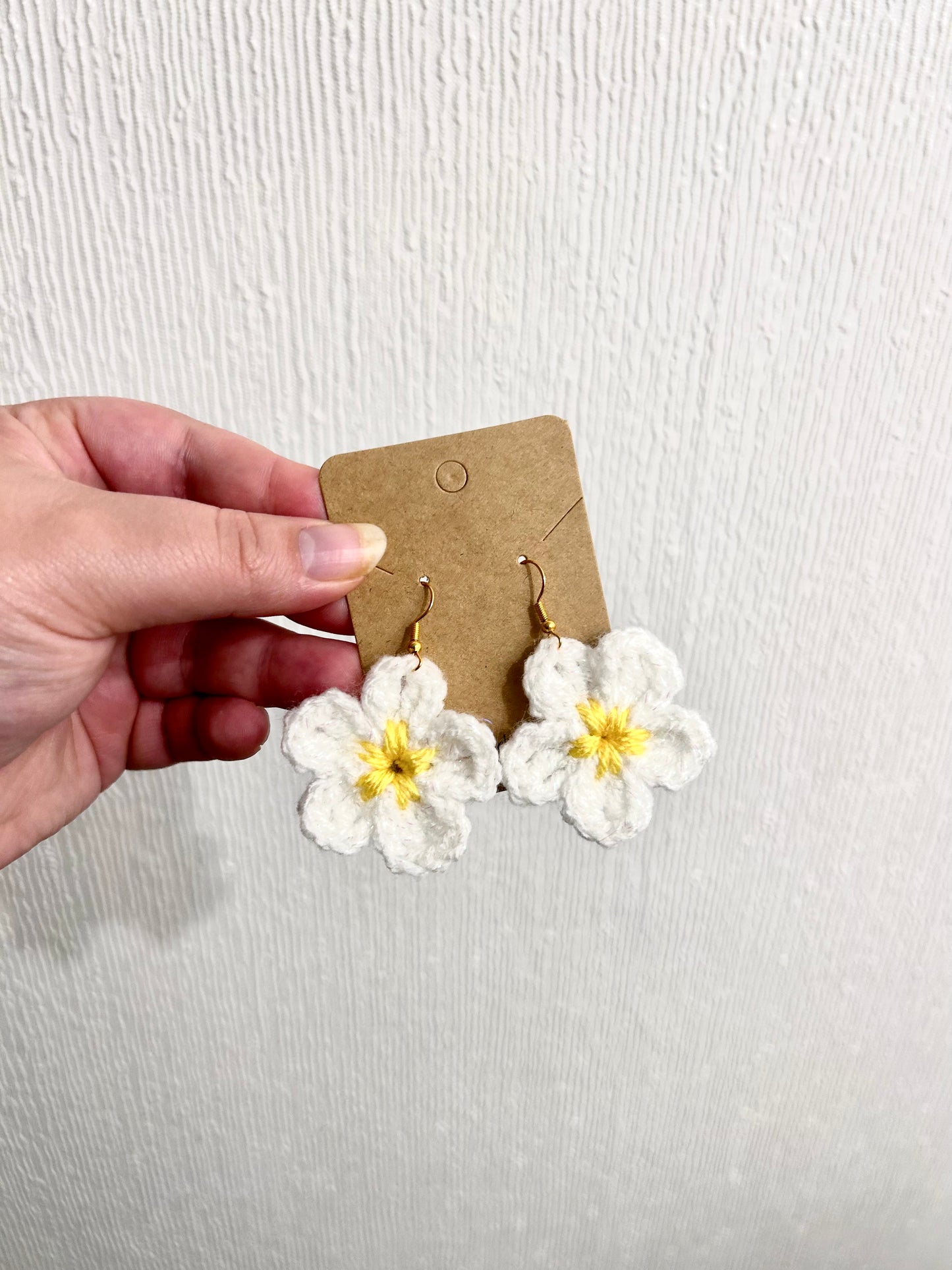 White and Yellow Flower Crochet Earrings