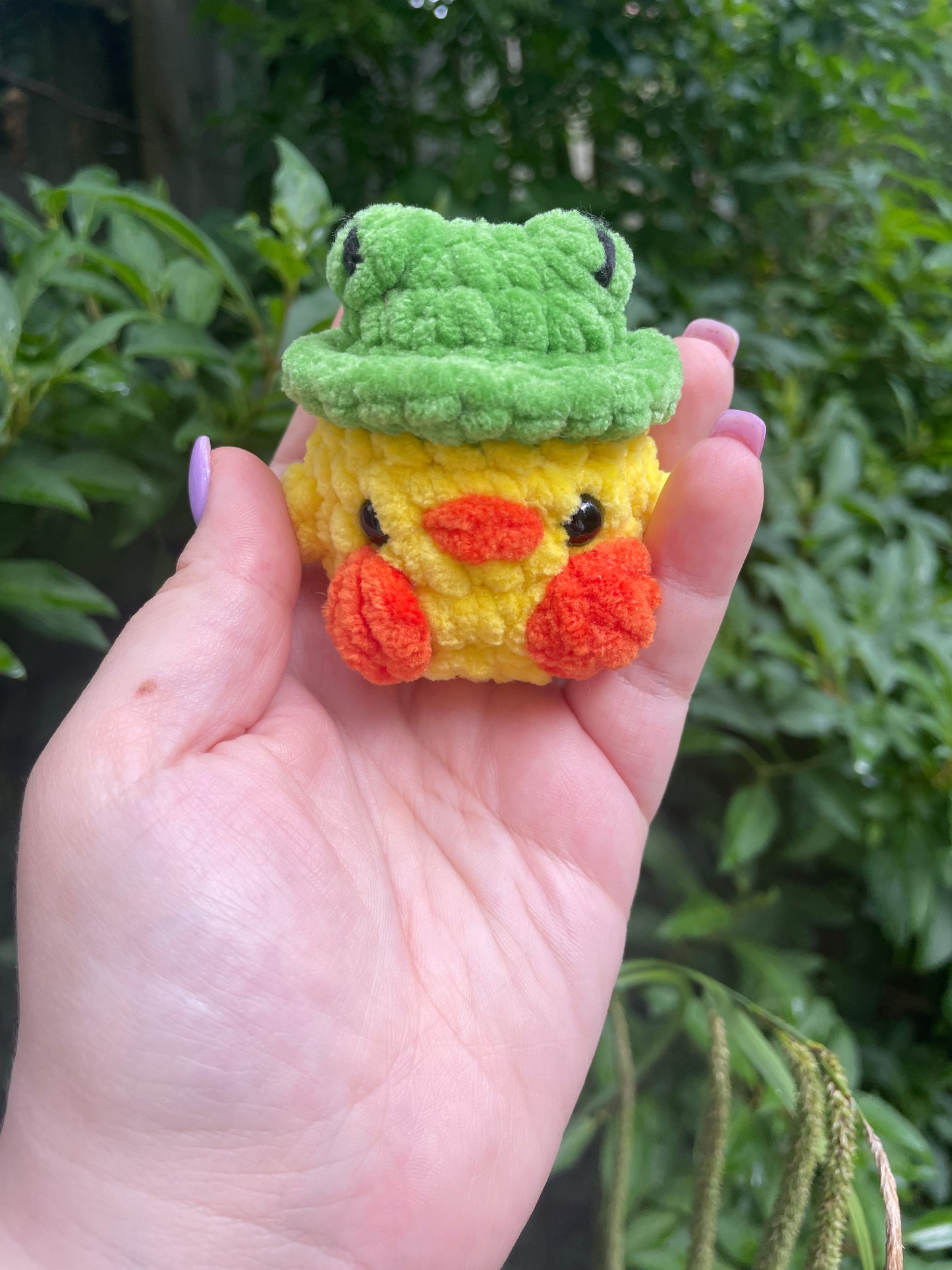 Duck in Frog Hat Crochet Toy