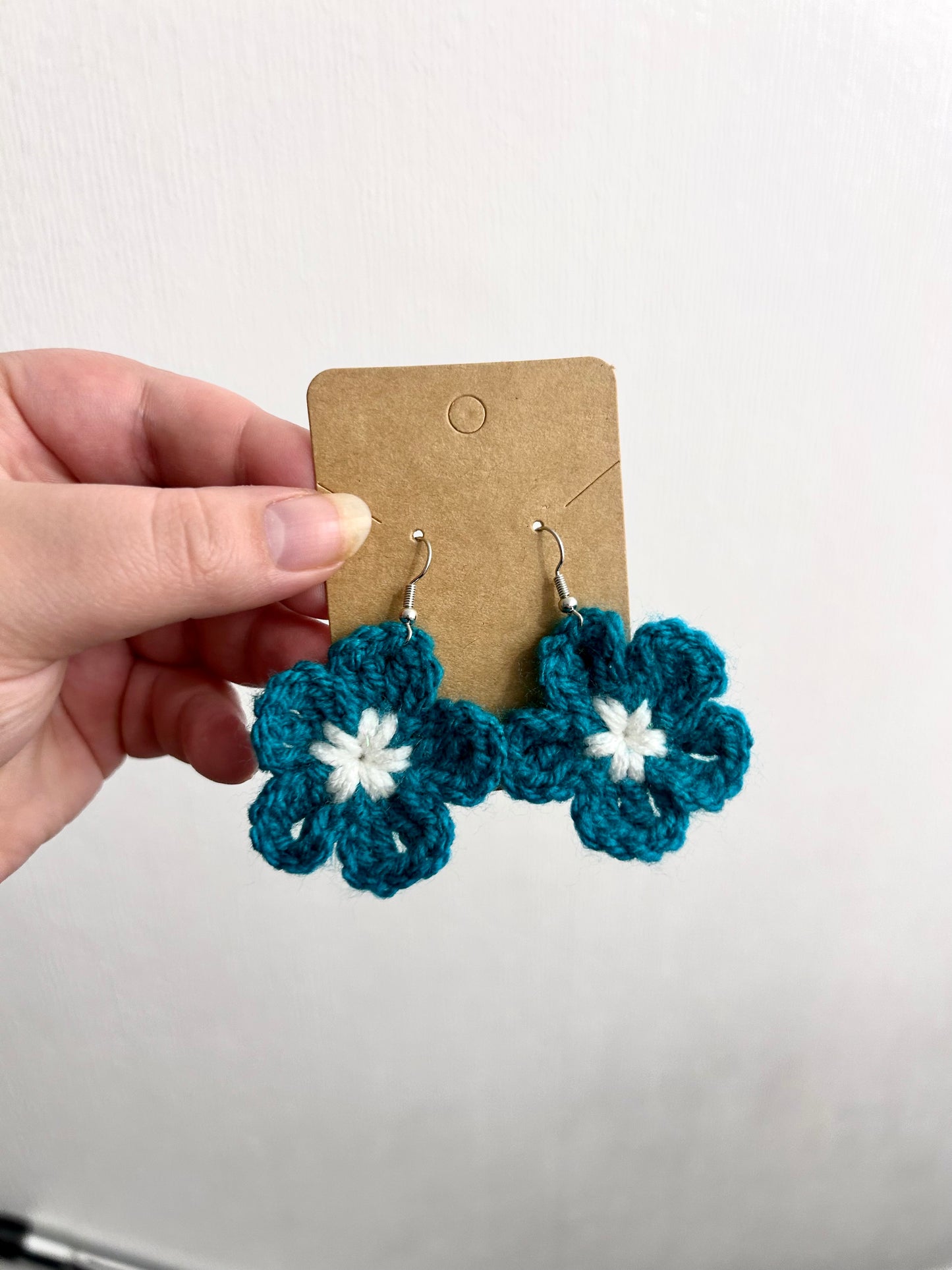 Teal Flower Crochet Earrings