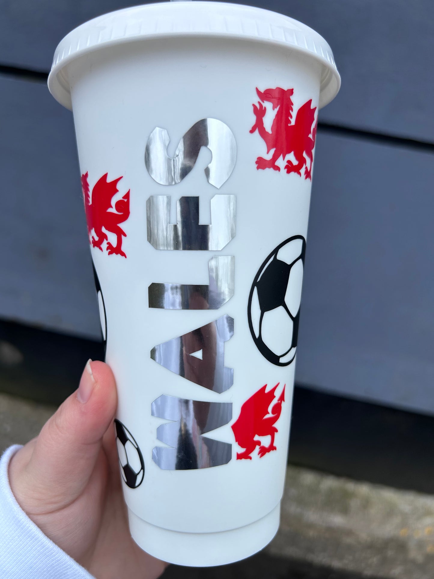 Personalised Welsh Football 24oz Cold Cup