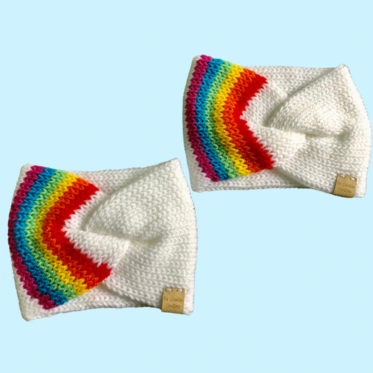 White Rainbow Knitted Ear Warmer