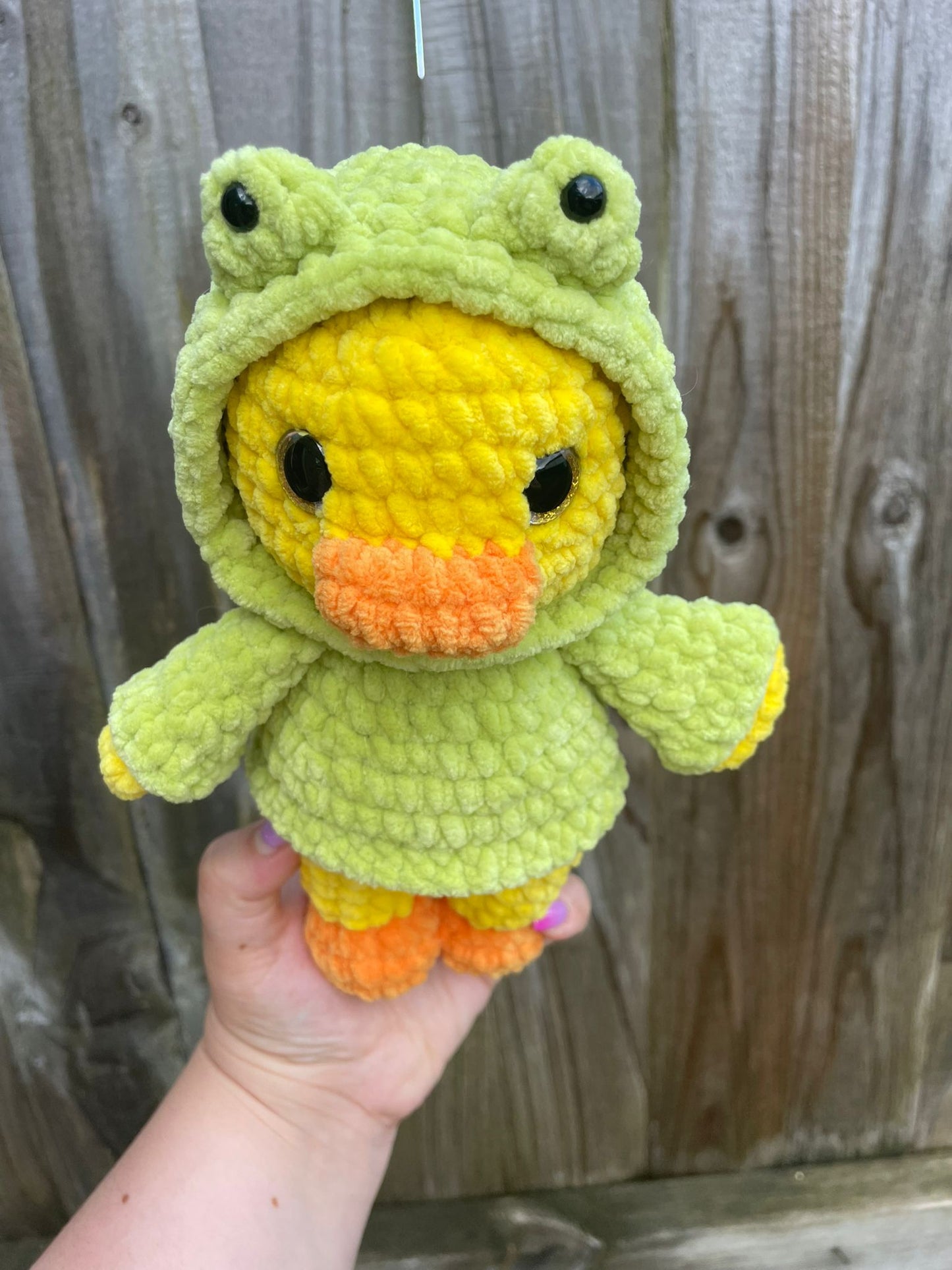 Duck in Frog Hoodie Crochet Toy