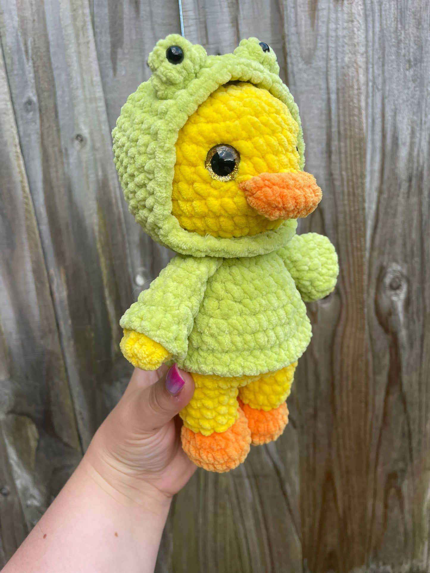 Duck in Frog Hoodie Crochet Toy