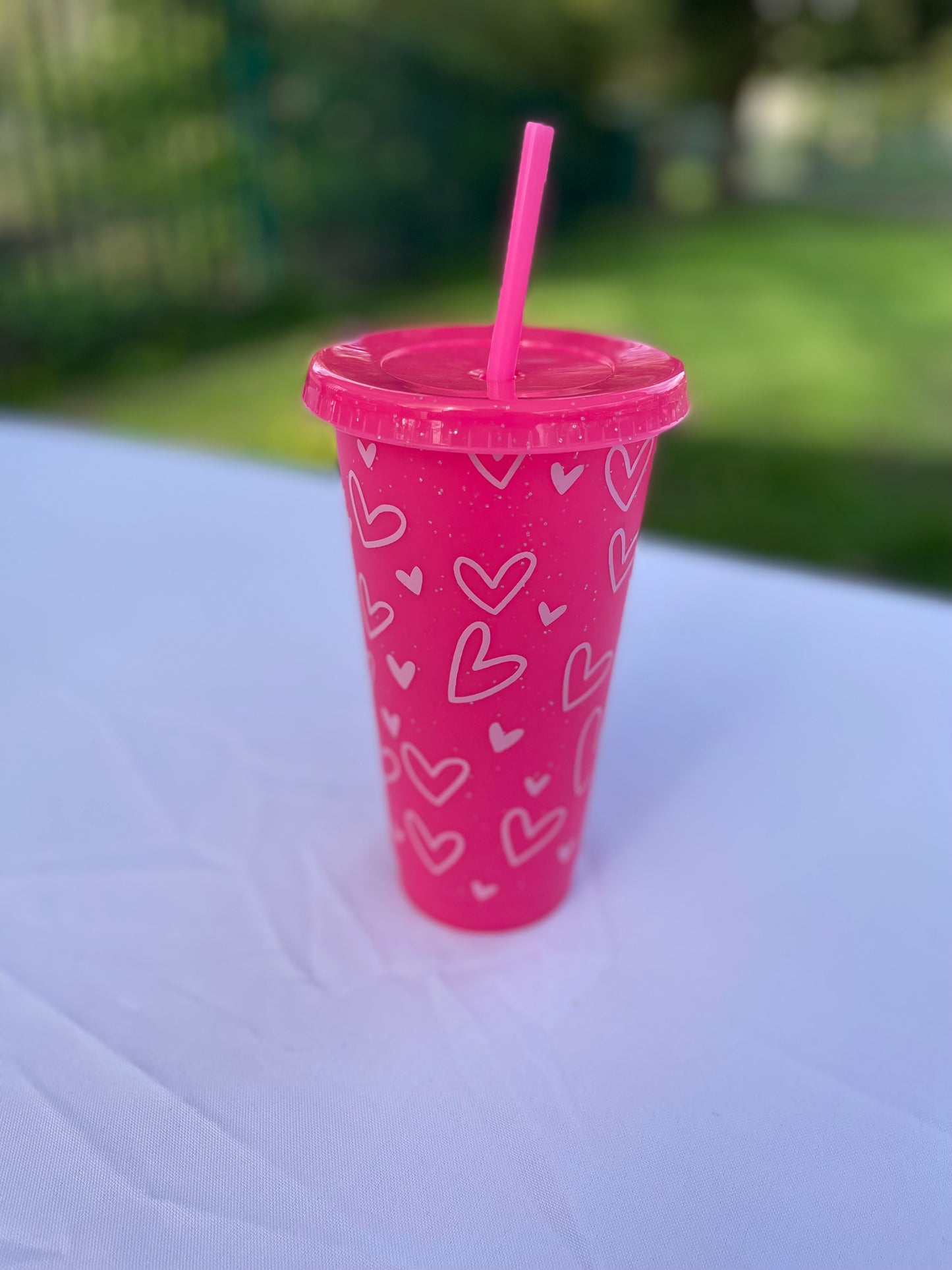 24oz Pink Heart Cold Cup