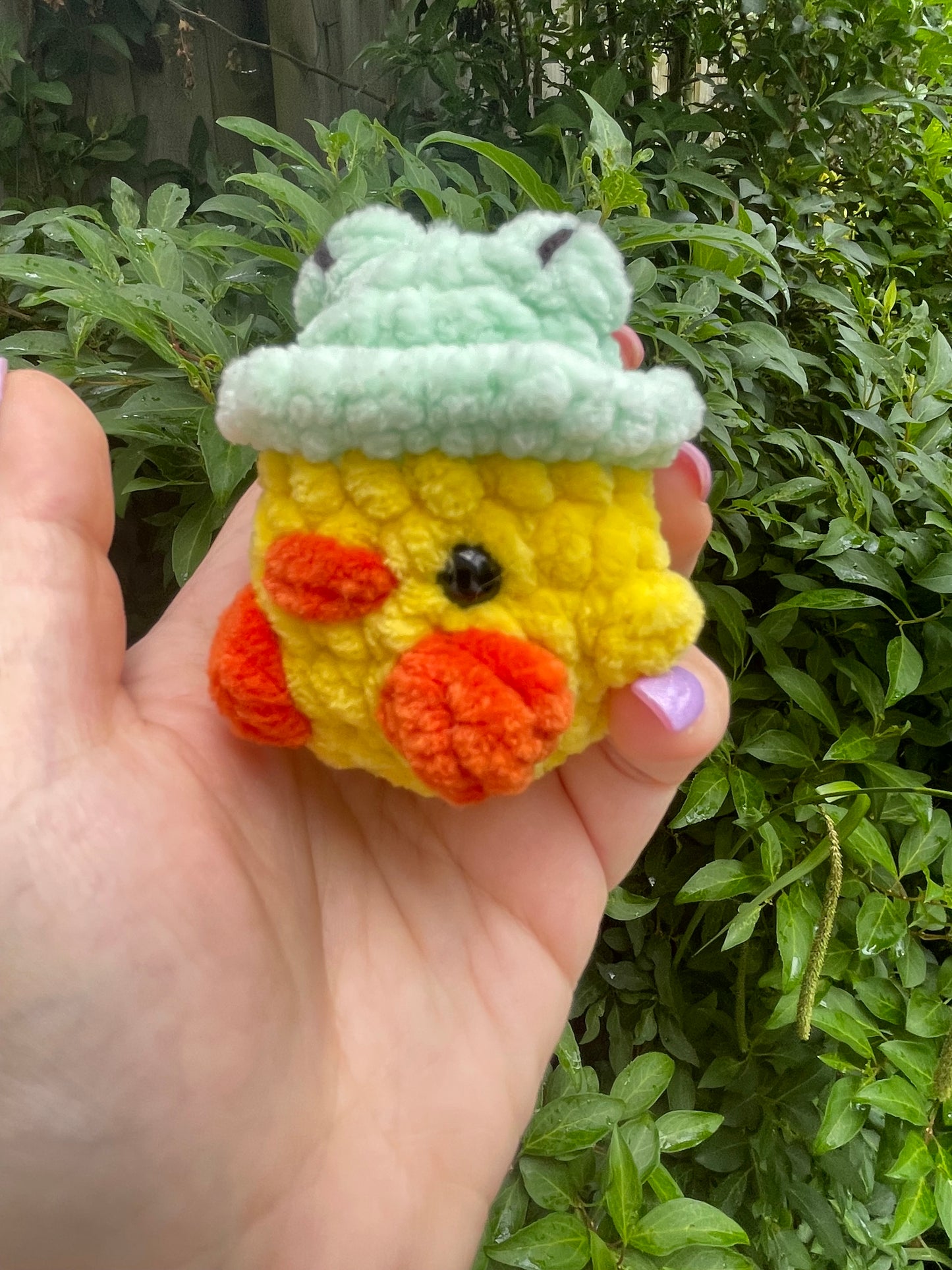Duck in Frog Hat Crochet Toy