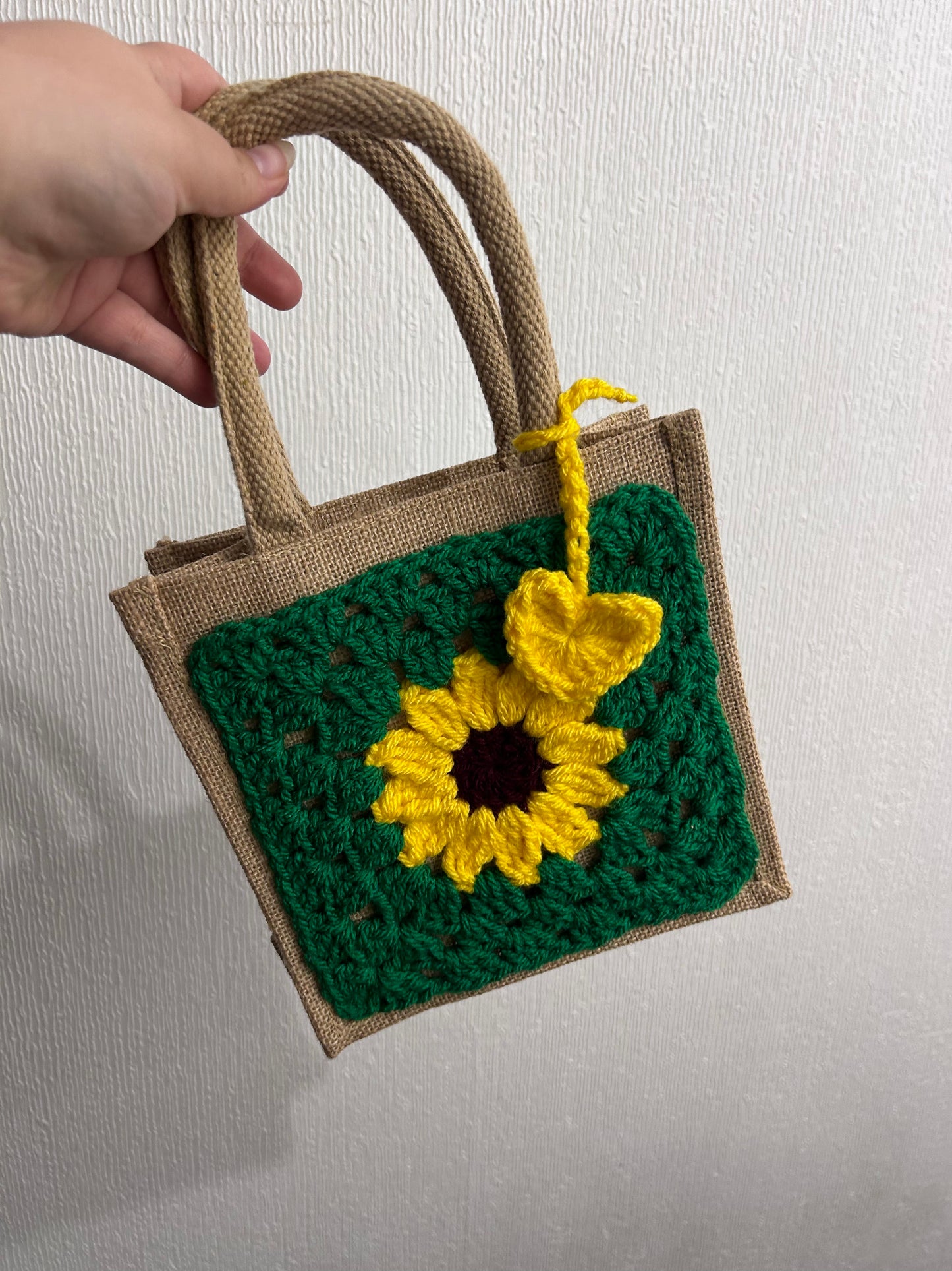 Sunflower Crochet Hessian Bag