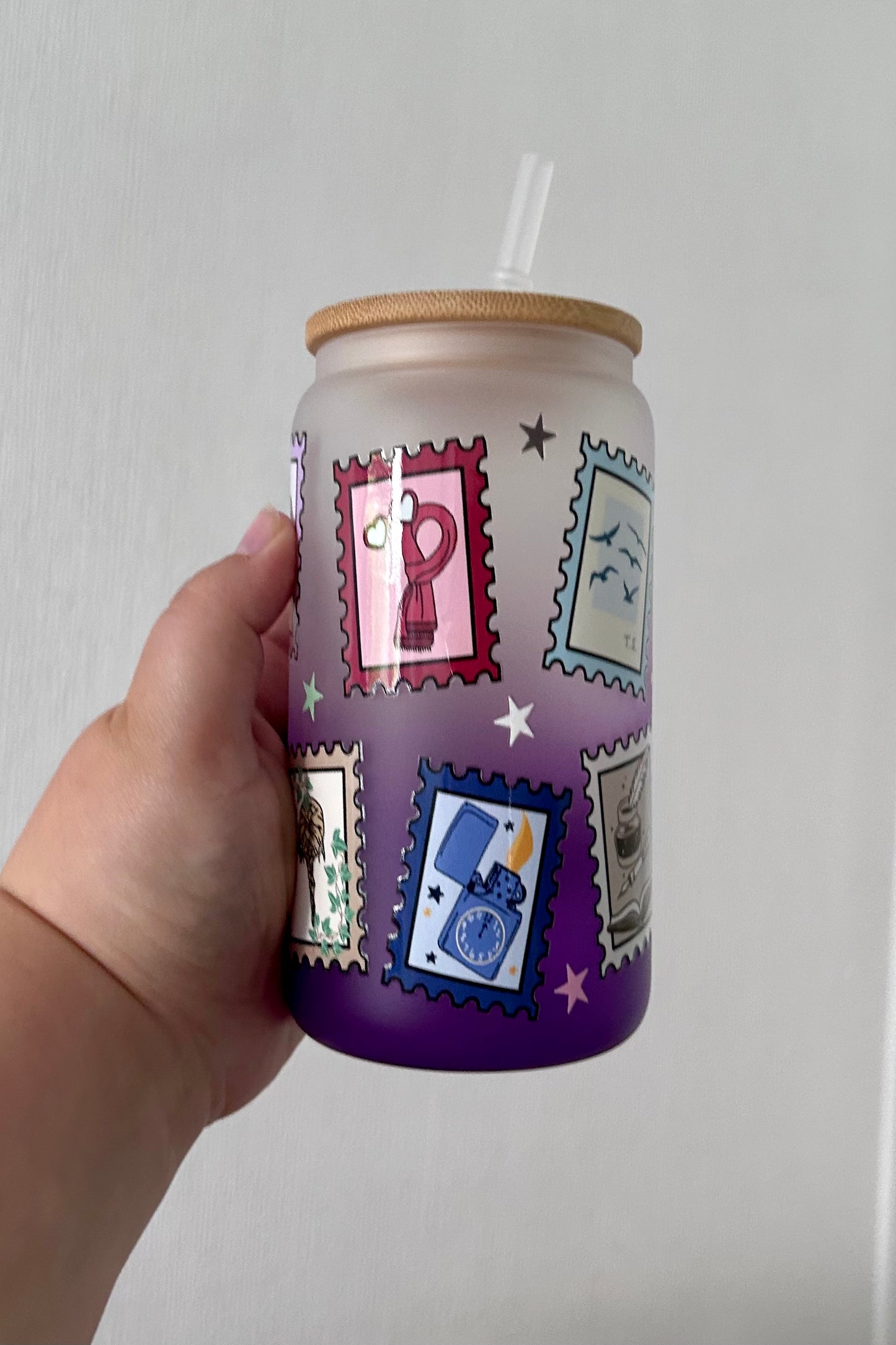 TS stamp albums 16oz Ombre Glass Can