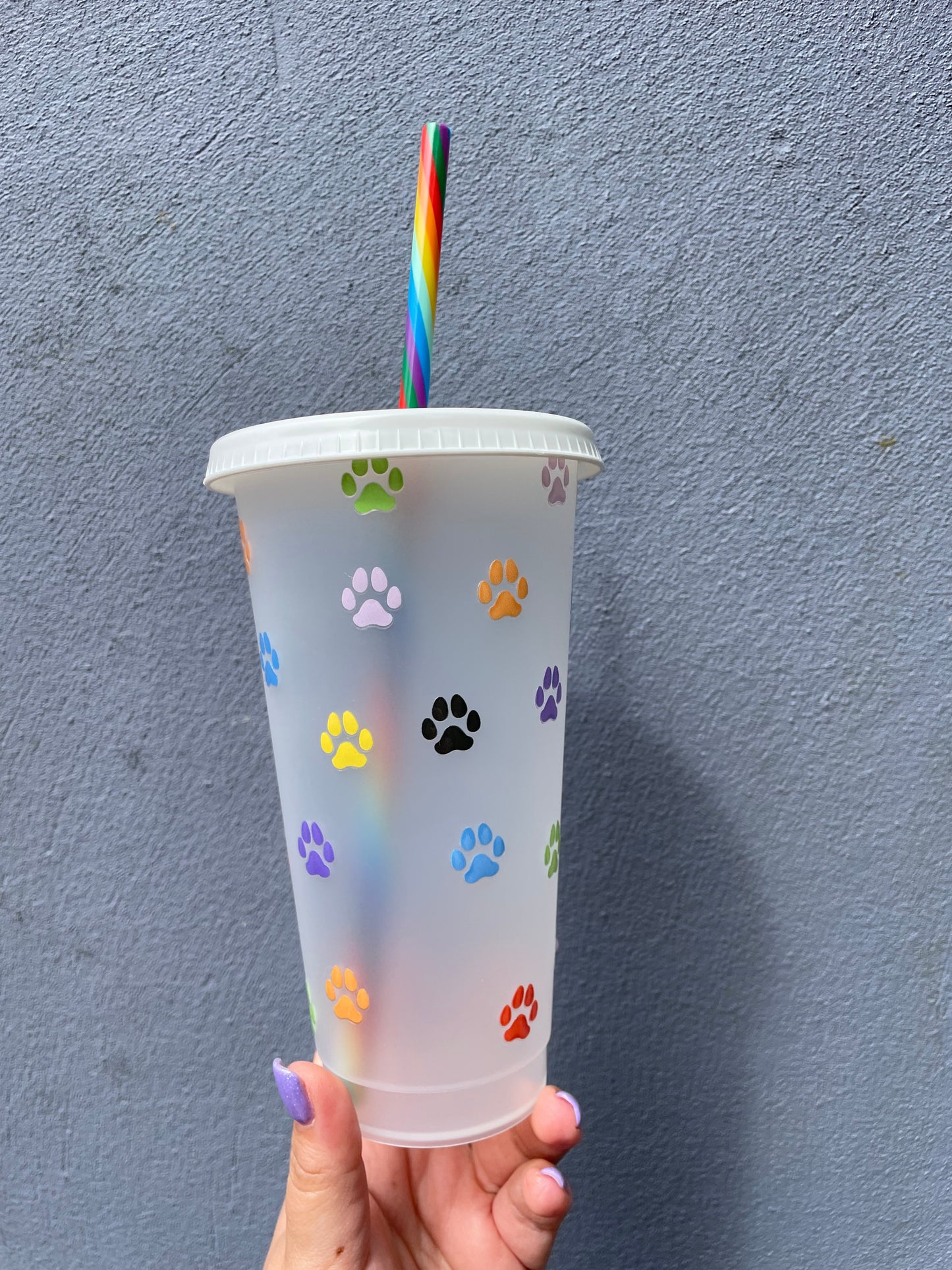 Rainbow Paw Print 24oz Cold Cup