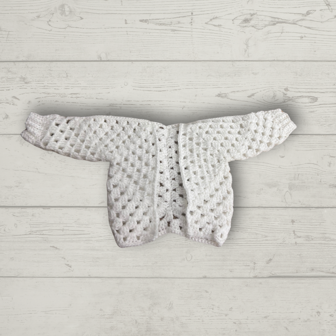 White Crochet Children’s Cardigan Custom Size