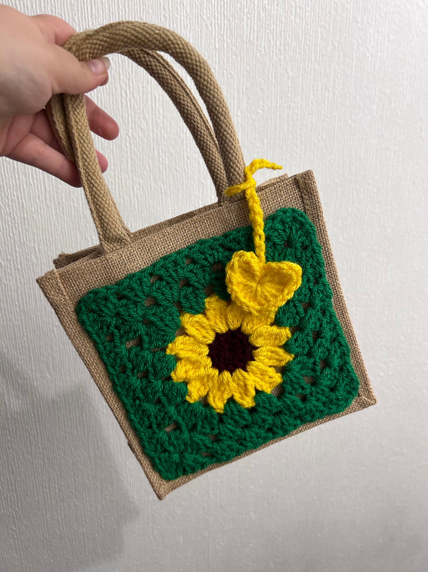 Sunflower Crochet Hessian Bag