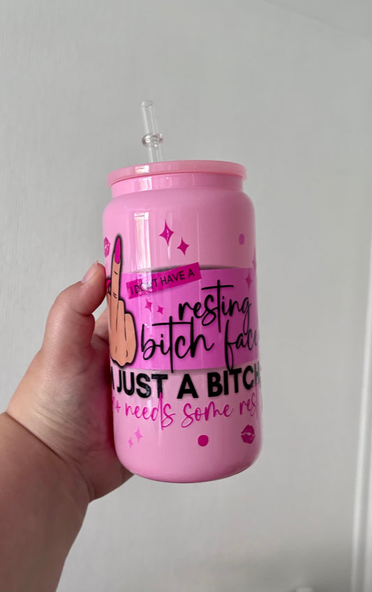 Resting Bitch Face Sweary 16oz Glass Can