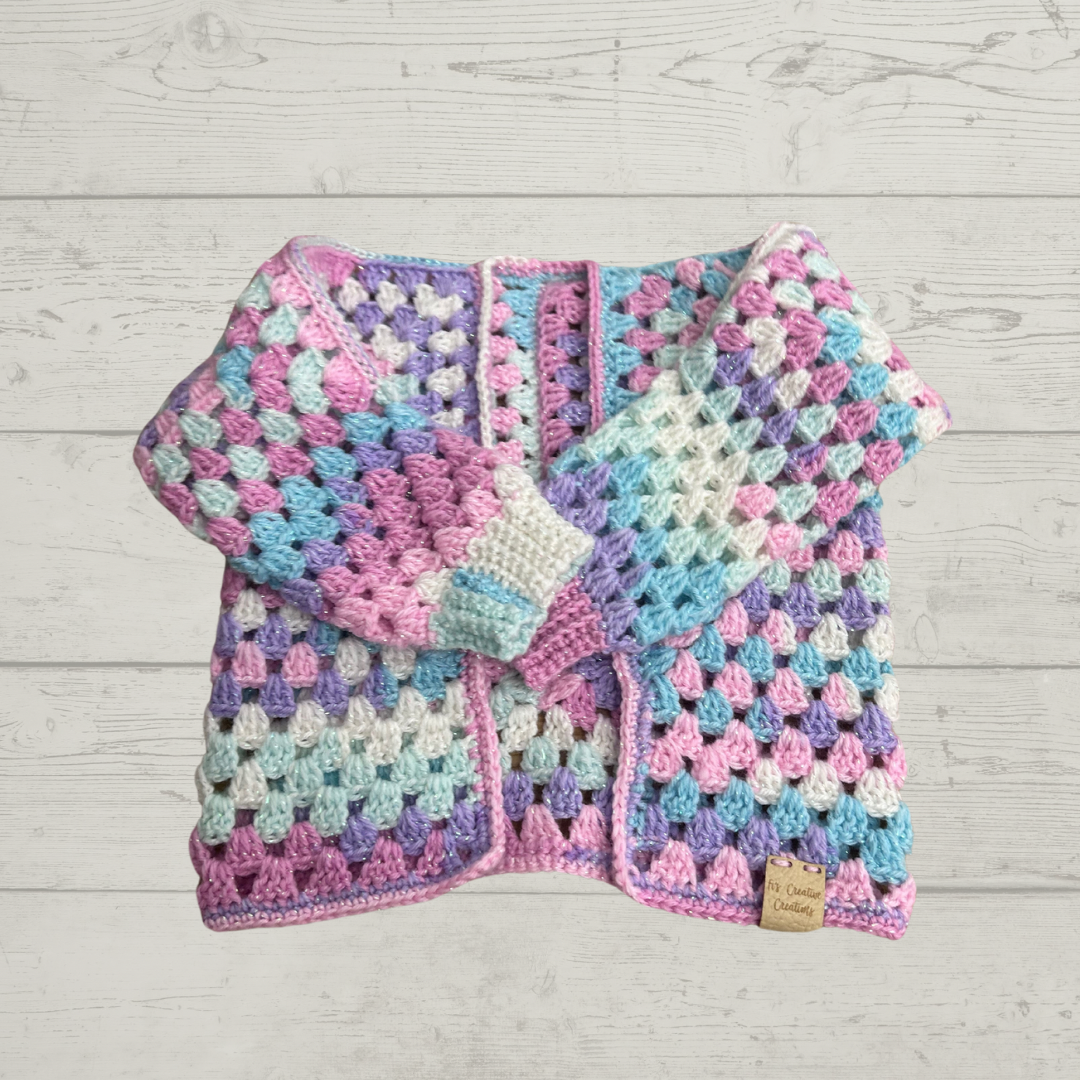 Pink Blue Glitter Mix Crochet Children’s Cardigan Custom Size