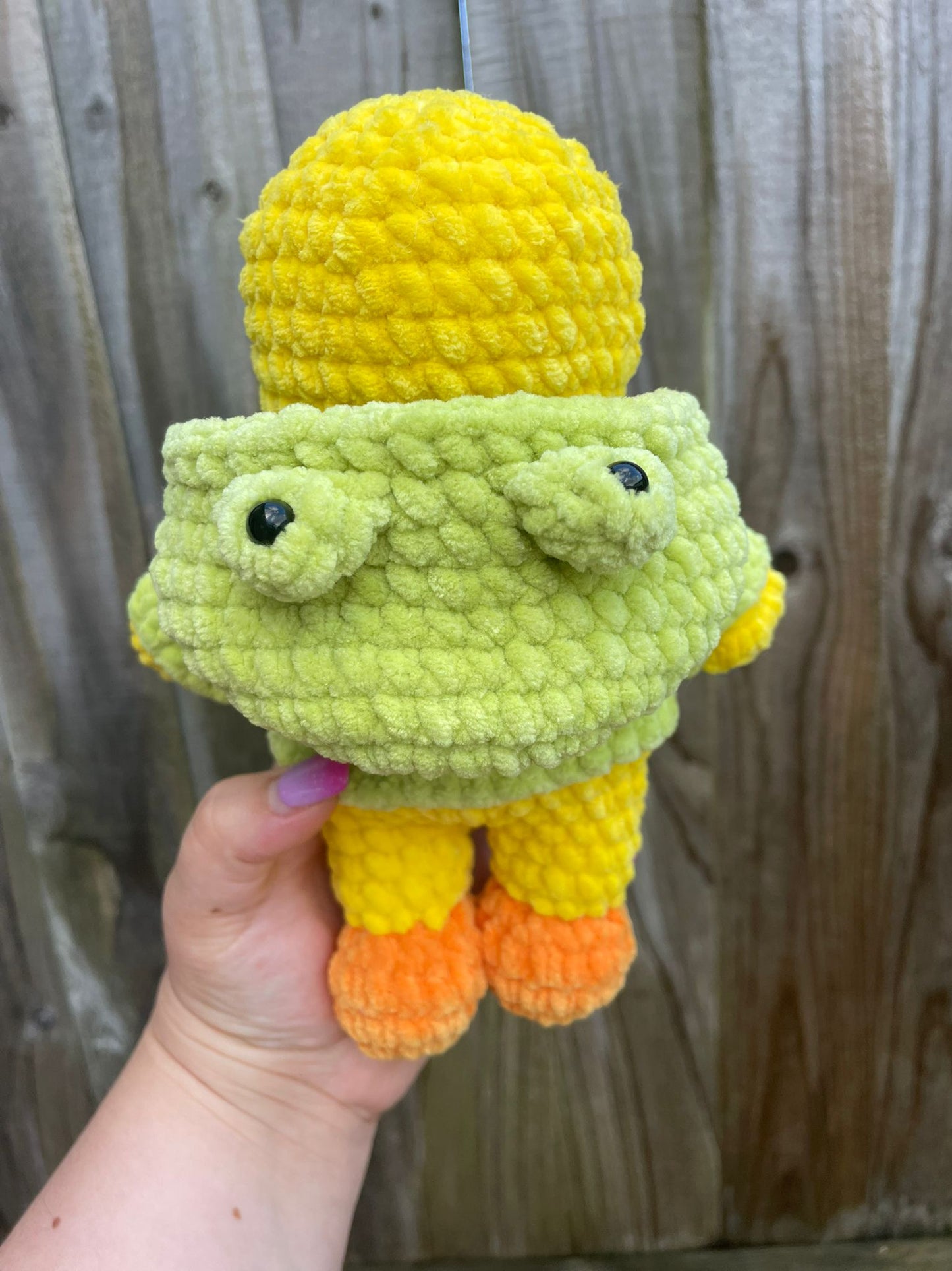 Duck in Frog Hoodie Crochet Toy