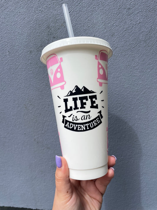 Life in an Adventure Pink Camper Van 24oz Cold Cup