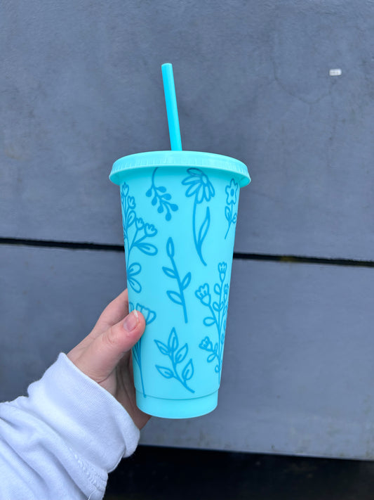 Green Floral 24oz Cold Cup