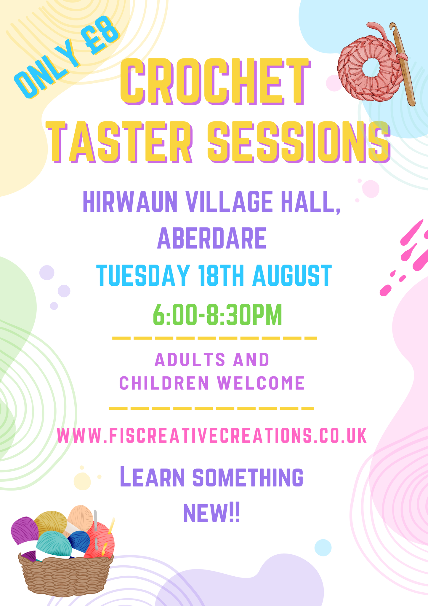 Crochet Taster Session- Hirwaun, Aberdare 18th August 6:00pm-8:30pm