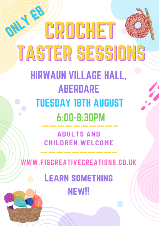 Crochet Taster Session- Hirwaun, Aberdare 18th August 6:00pm-8:30pm